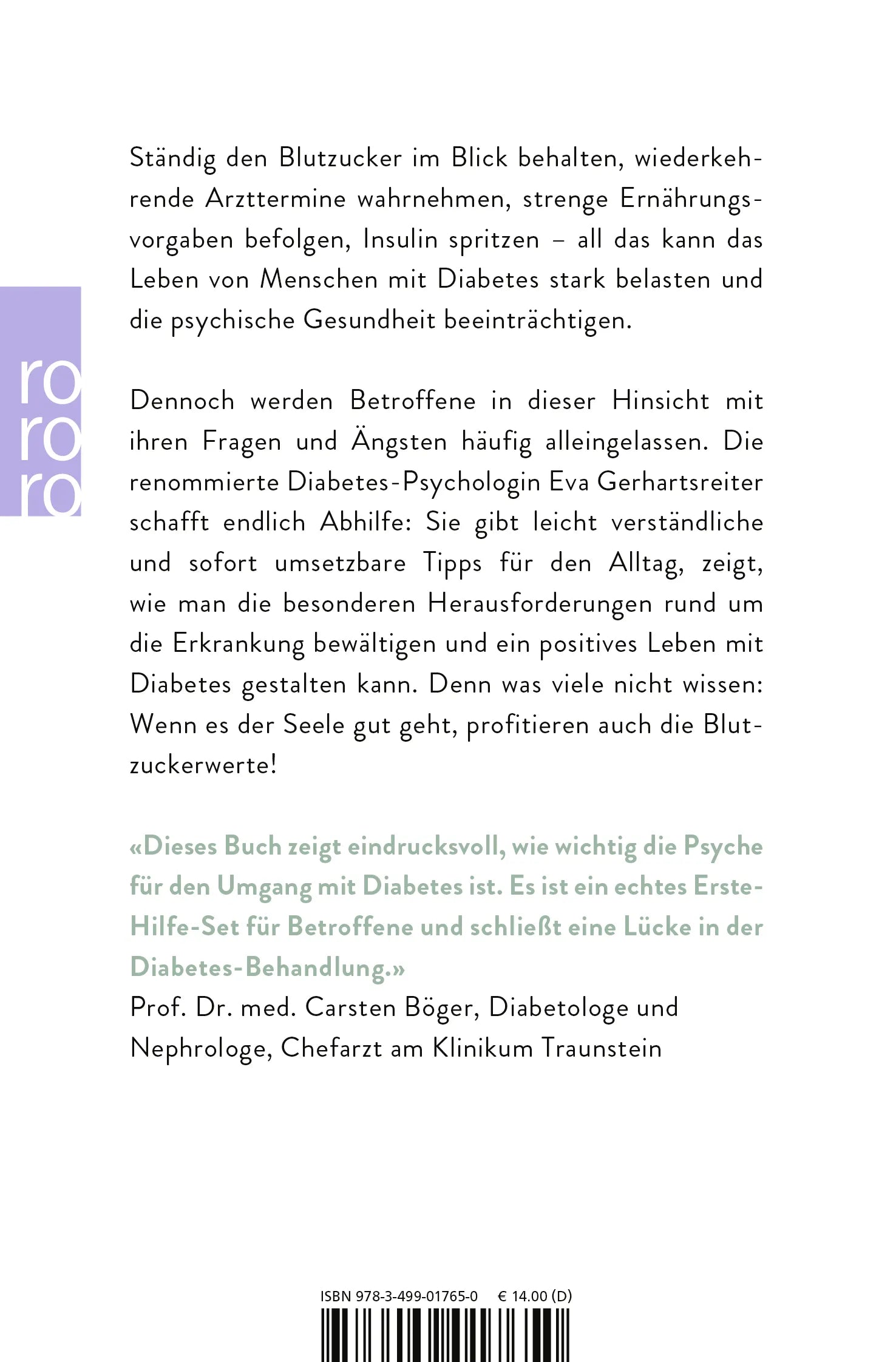 Buchrückseite von 'Gut leben mit Diabetes' mit Klappentext - Taschenbuch