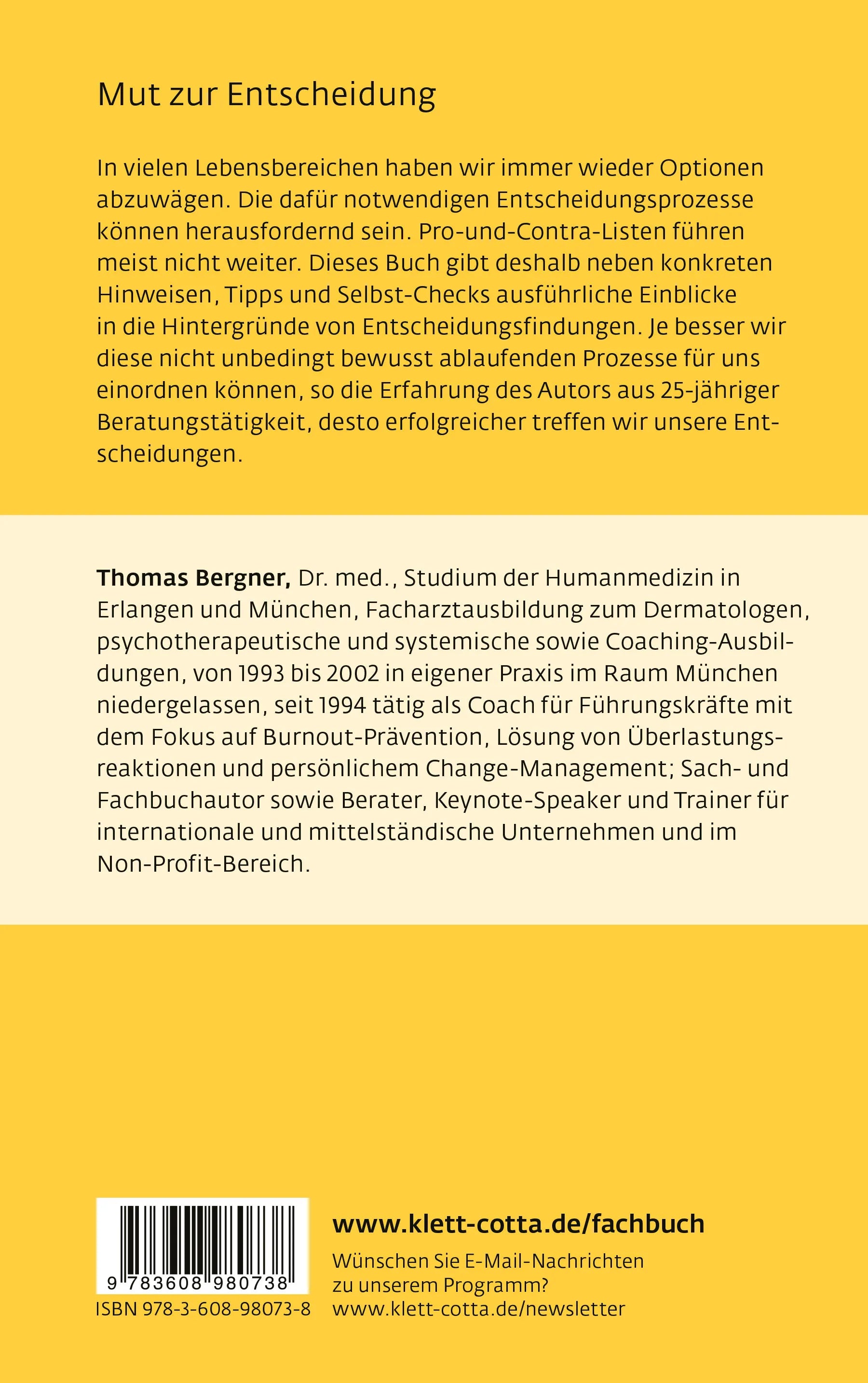 Buchrückseite von 'Gute Entscheidungen treffen' mit Klappentext - Paperback