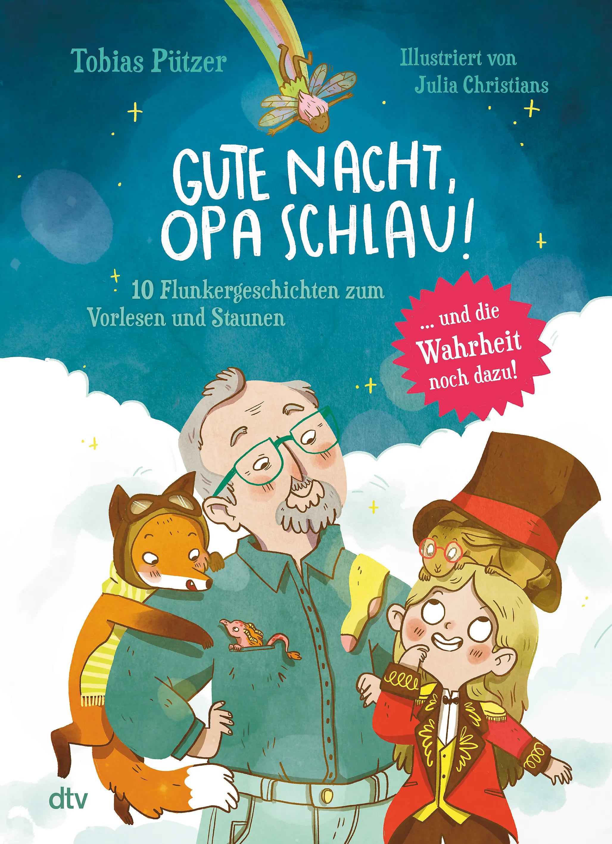 Buchcover von 'Gute Nacht, Opa Schlau – 10 Flunkergeschichten zum Vorlesen und Staunen' - Gebundene Ausgabe von Tobias Pützer