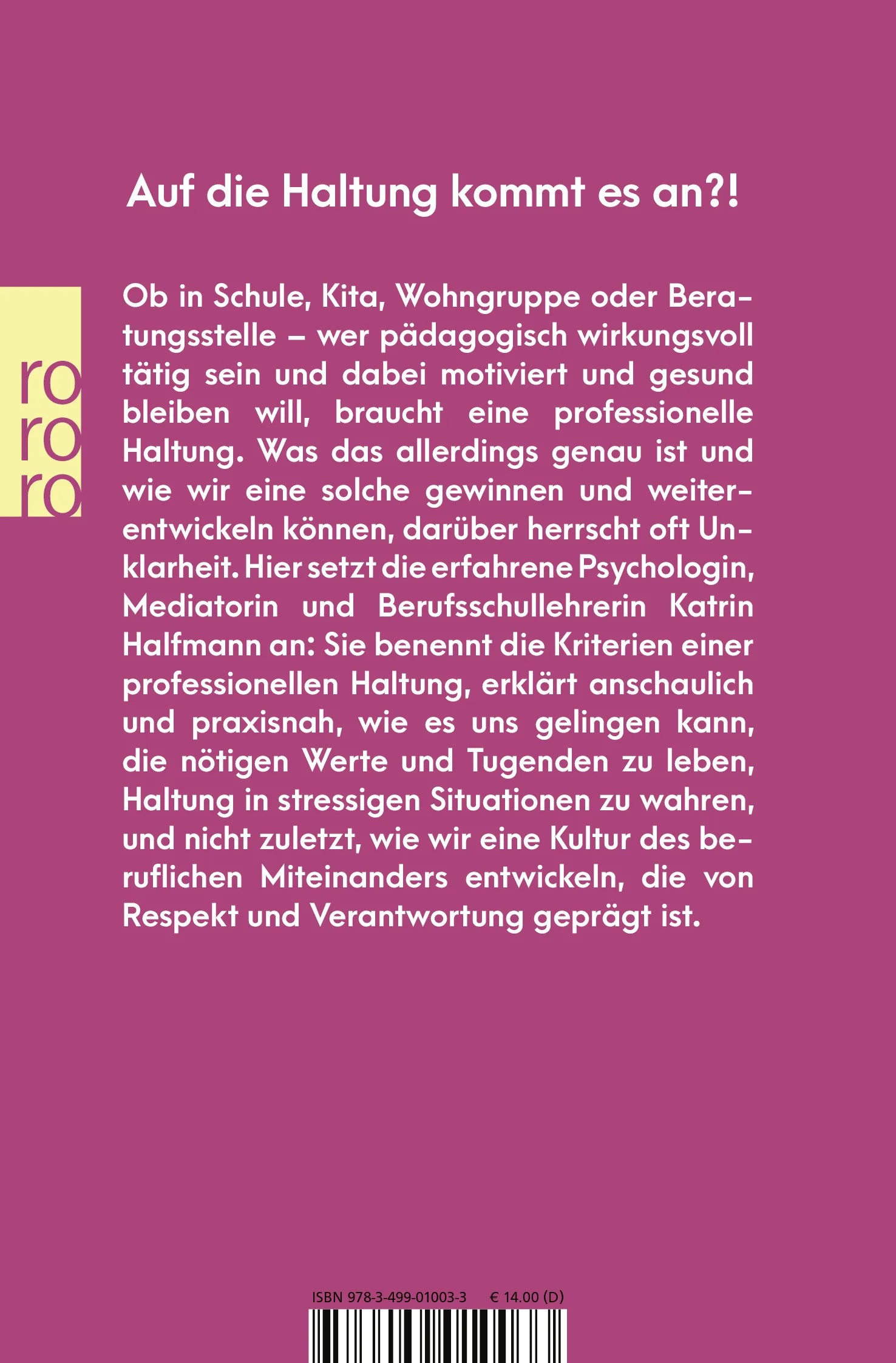 Buchrückseite von 'Haltung' mit Klappentext - Taschenbuch