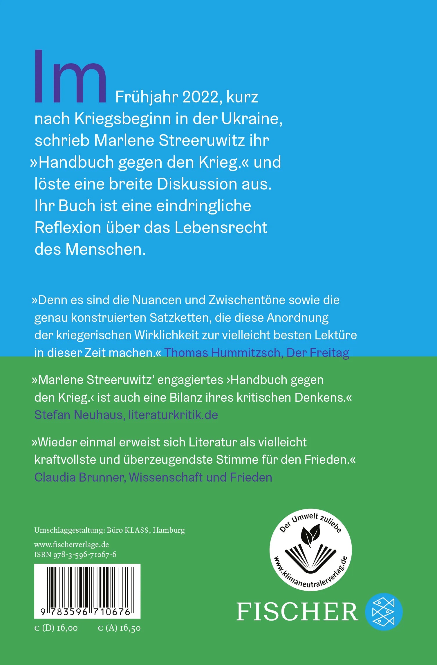 Buchrückseite von 'Handbuch gegen den Krieg.' mit Klappentext - Gebundene Ausgabe