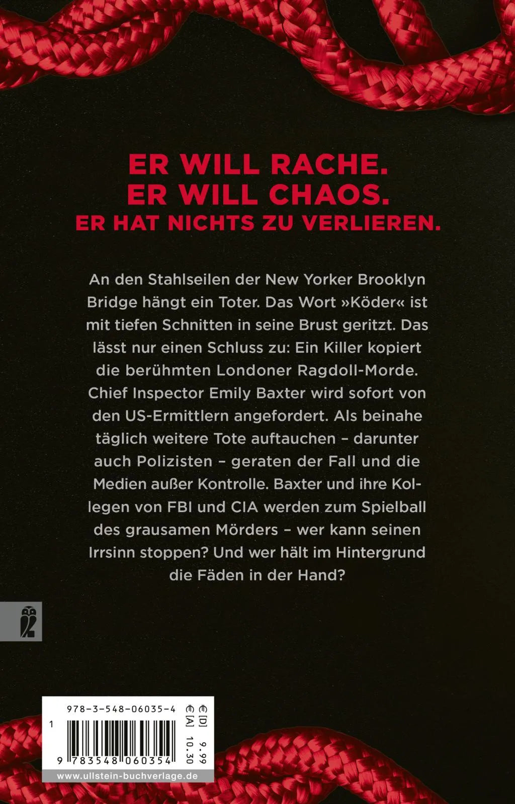 Buchrückseite von 'Hangman. Das Spiel des Mörders' mit Klappentext - Taschenbuch