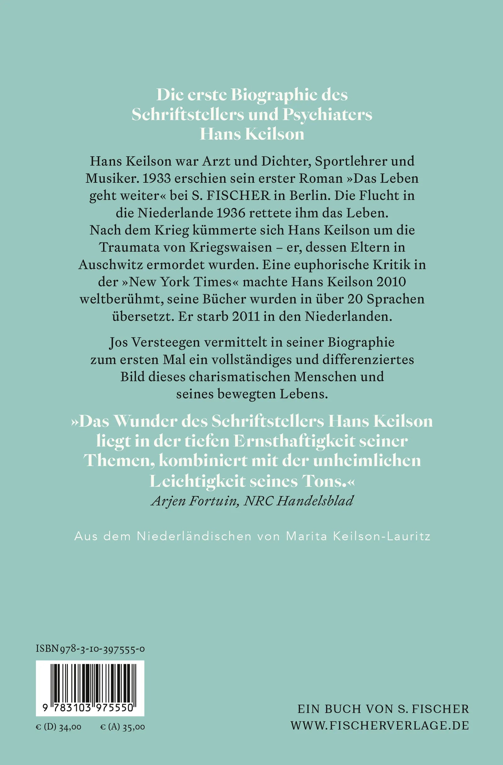 Buchrückseite von 'Hans Keilson – Immer wieder ein neues Leben' mit Klappentext - Gebundene Ausgabe