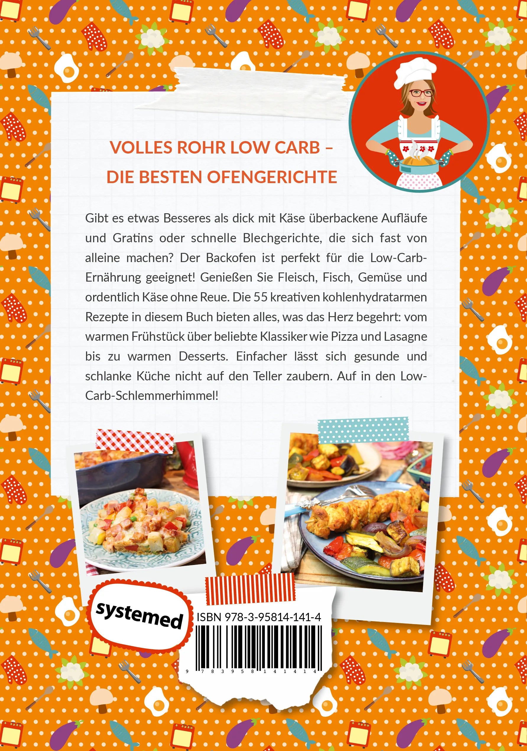 Buchrückseite von 'Happy Carb: Ofengerichte Low Carb' mit Klappentext - Gebundene Ausgabe