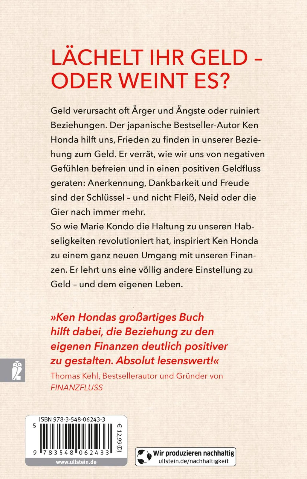 Buchrückseite von 'Happy Money' mit Klappentext - Taschenbuch