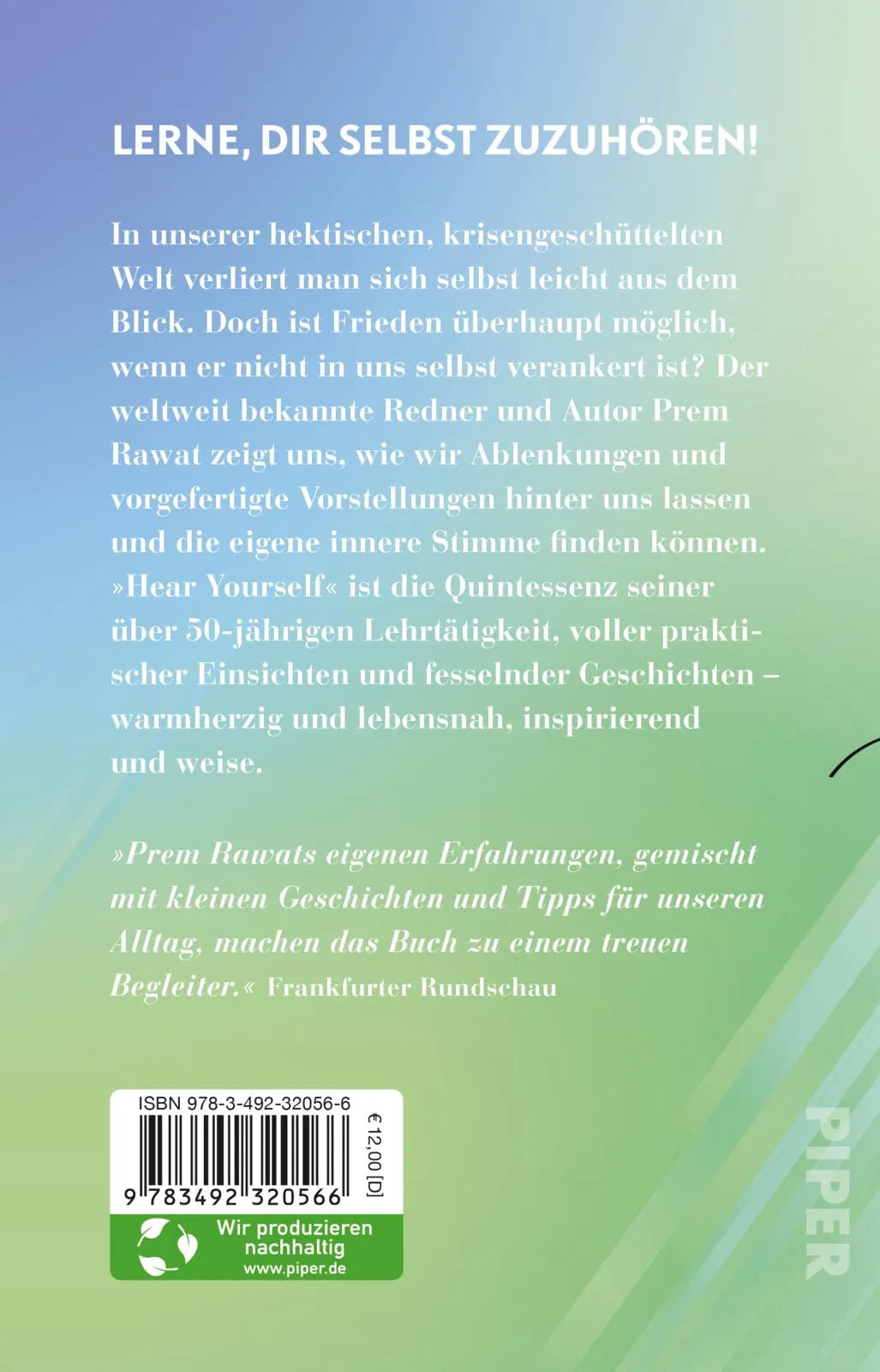 Buchrückseite von 'Hear Yourself' mit Klappentext - Taschenbuch