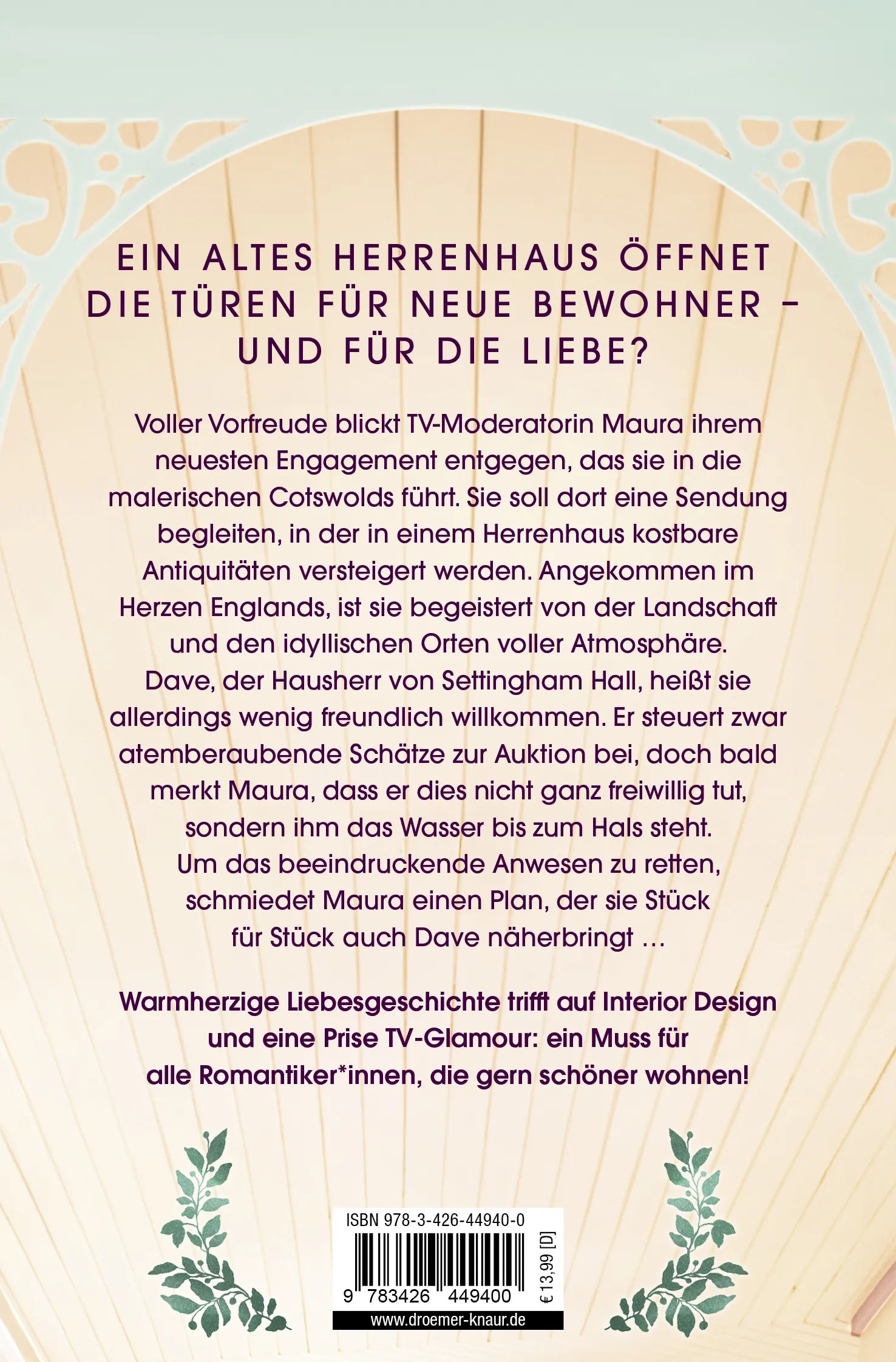 Buchrückseite von 'Hearts & Homes – Wo das Glück wohnt' mit Klappentext - Taschenbuch