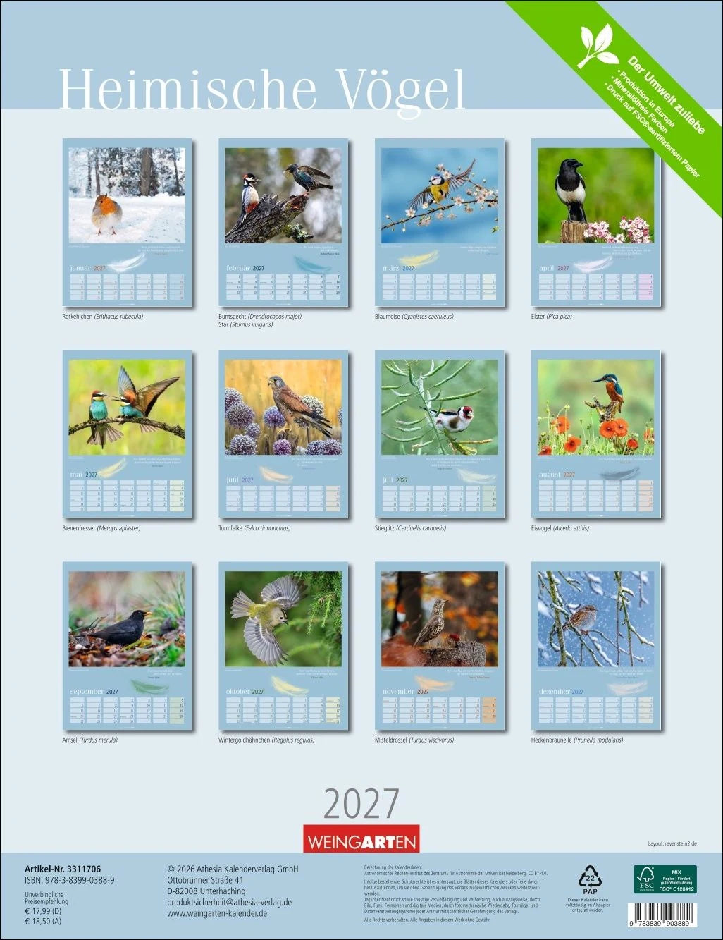Heimische Vögel Kalender 2027 – Ansicht