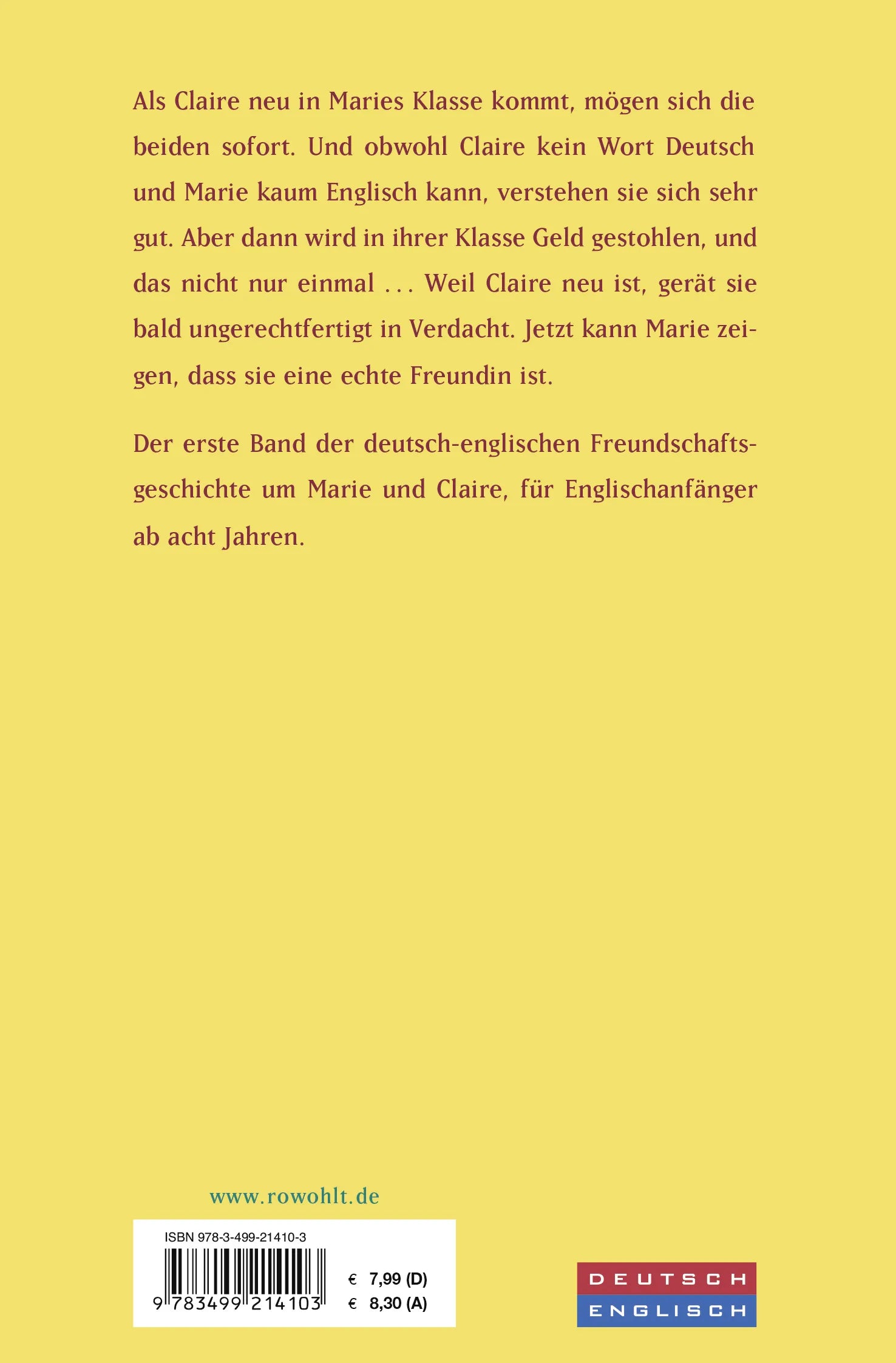 Buchrückseite von 'Hello Marie - alles okay?' mit Klappentext - Taschenbuch