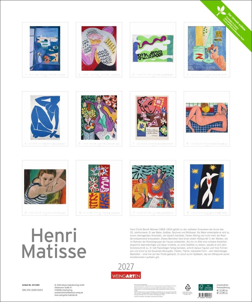 Henri Matisse Edition Kalender 2027 – Ansicht
