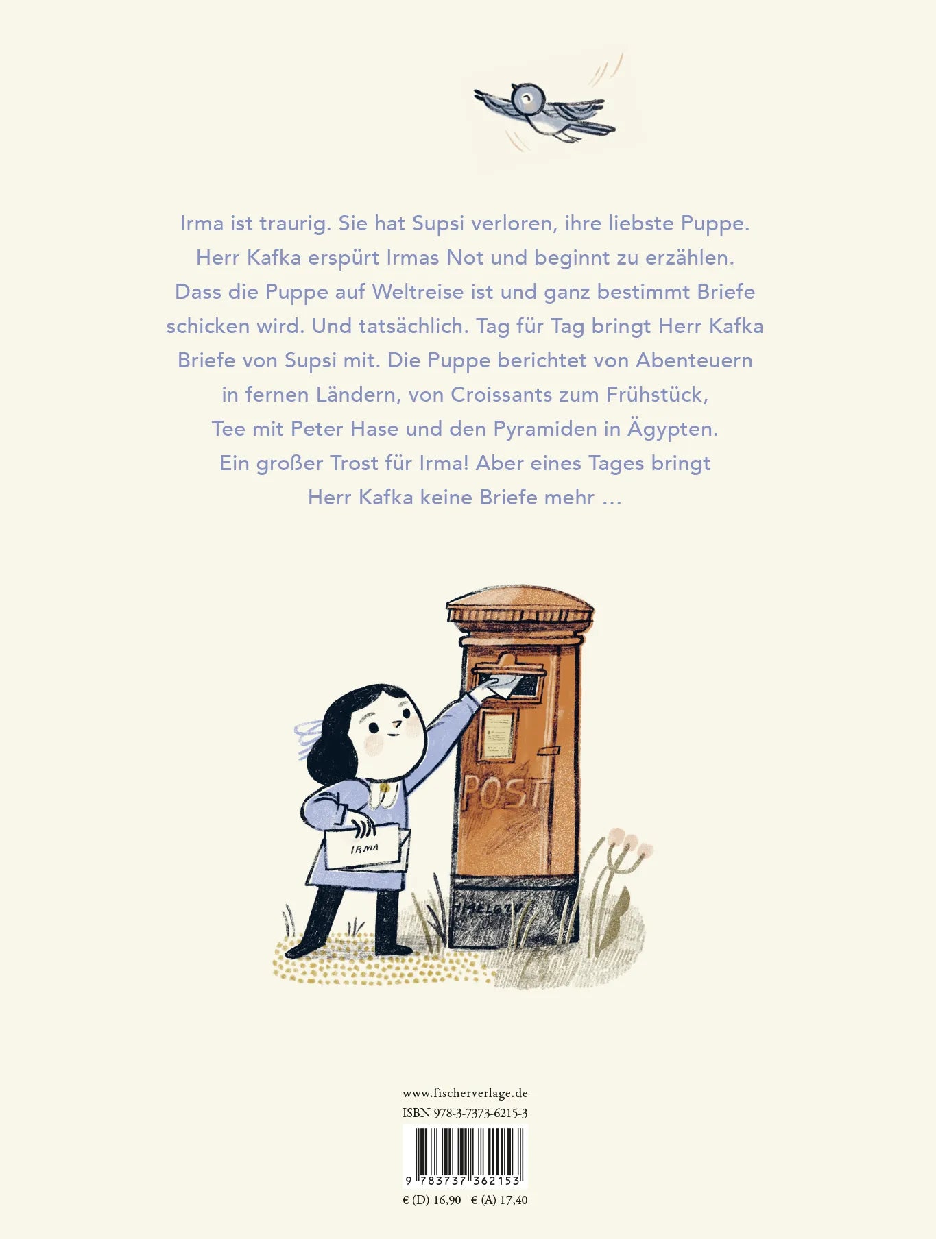 Buchrückseite von 'Herr Kafka und die verlorene Puppe' mit Klappentext - Gebundene Ausgabe