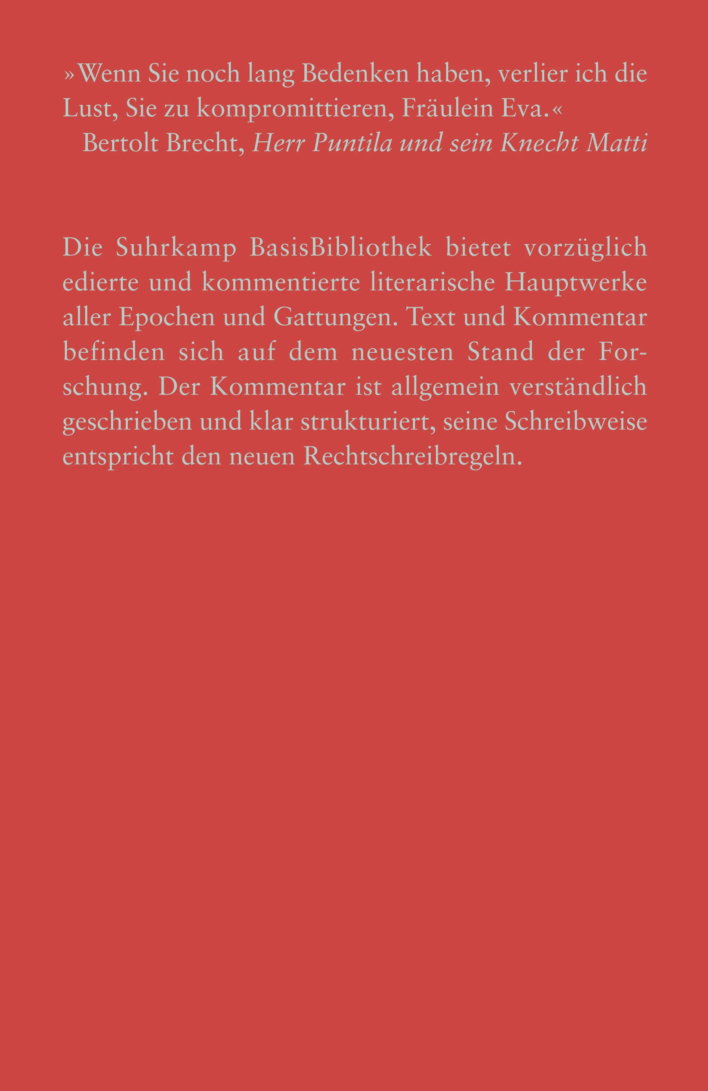 Buchrückseite von 'Herr Puntila und sein Knecht Matti' mit Klappentext - Taschenbuch