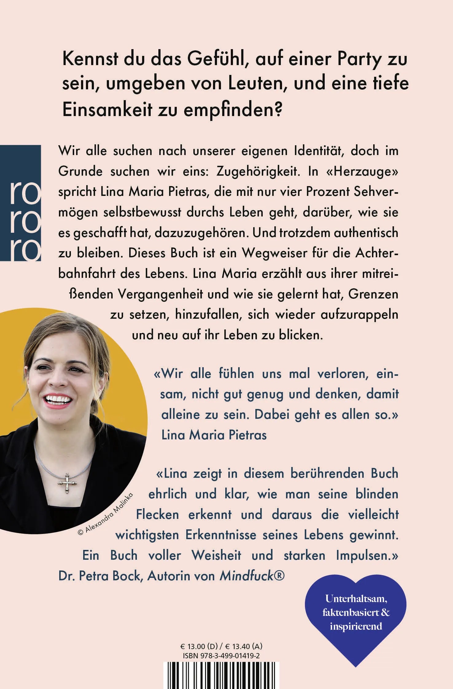 Buchrückseite von 'Herzauge' mit Klappentext - Taschenbuch