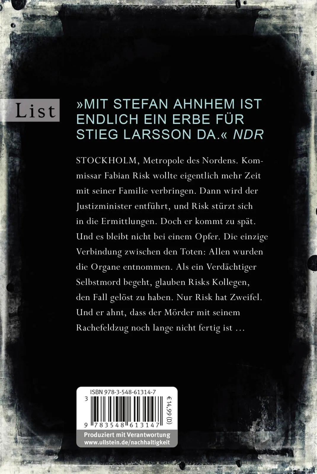 Buchrückseite von 'Herzsammler' mit Klappentext - Taschenbuch