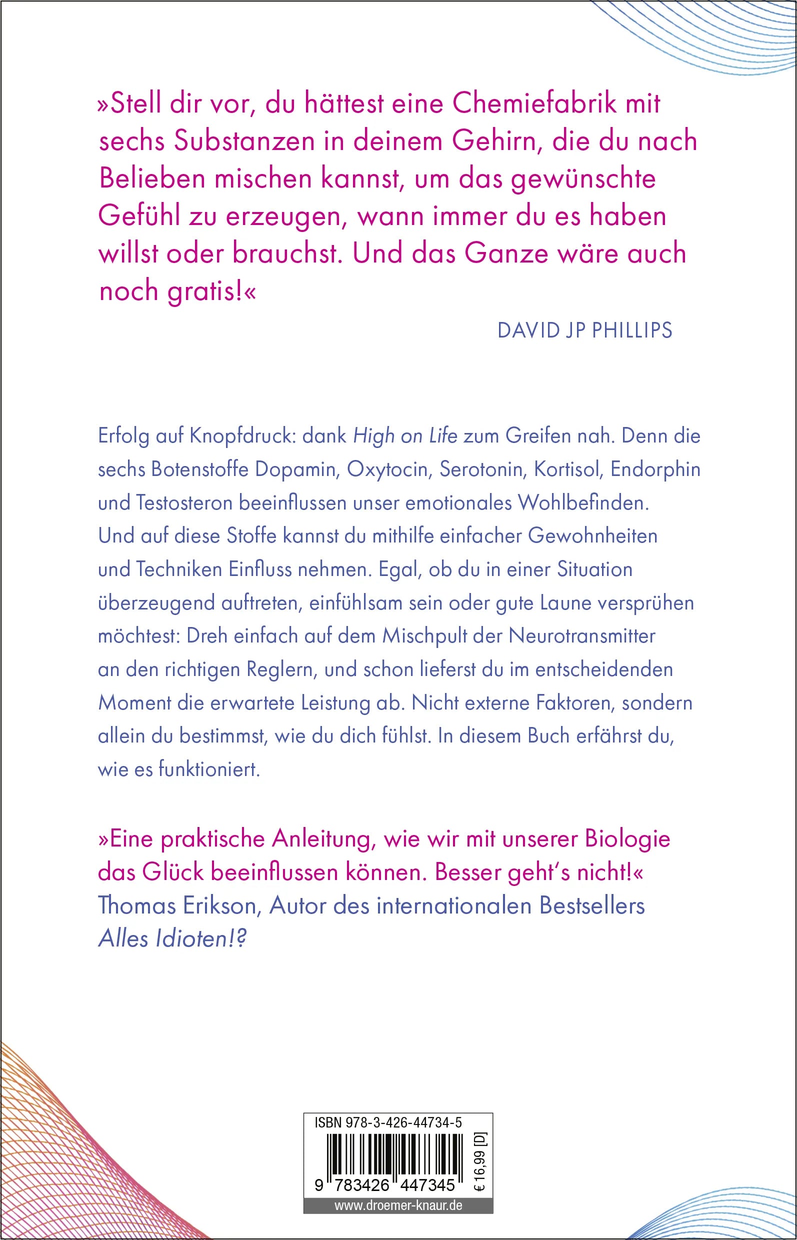 Buchrückseite von 'High on Life: Du bestimmst, wie du dich fühlst' mit Klappentext - Paperback