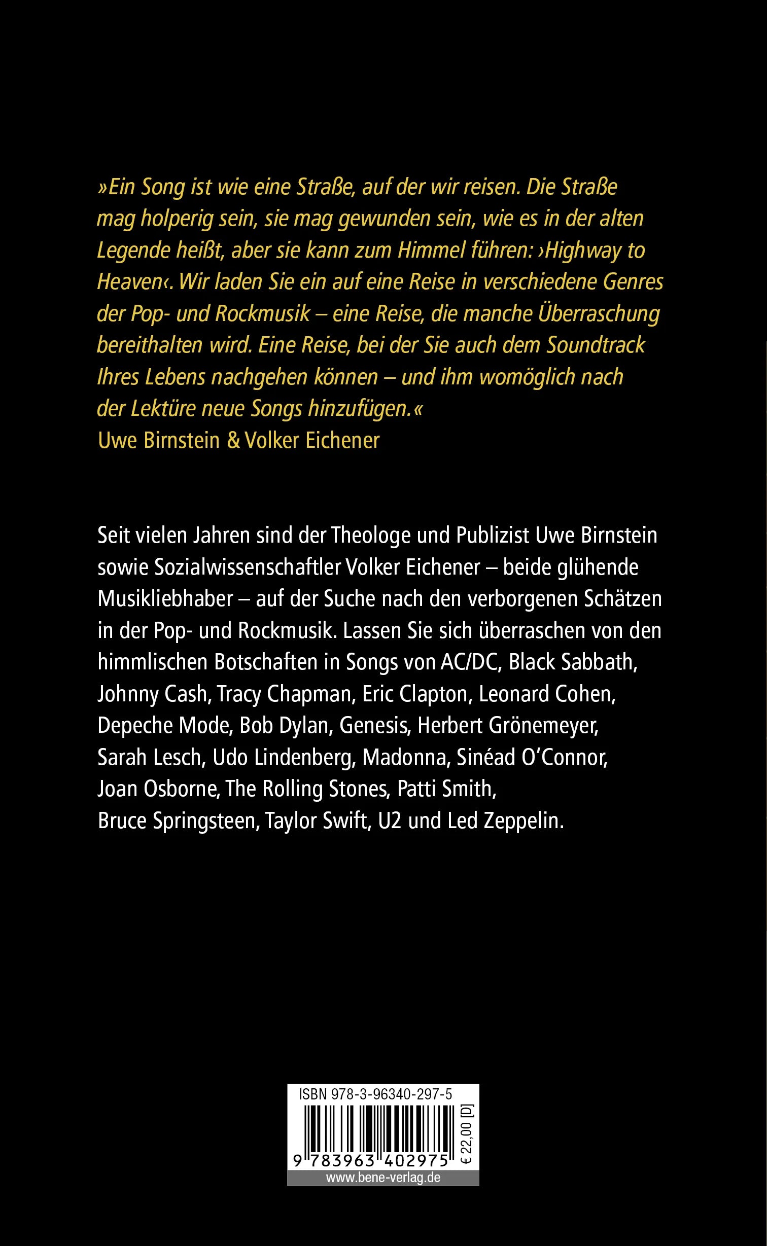 Buchrückseite von 'Highway to Heaven' mit Klappentext - Gebundene Ausgabe