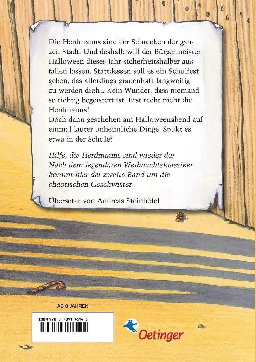 Buchrückseite von 'Hilfe, die Herdmanns kommen 3. Achtung, die Herdmanns sind zurück' mit Klappentext - Gebundene Ausgabe