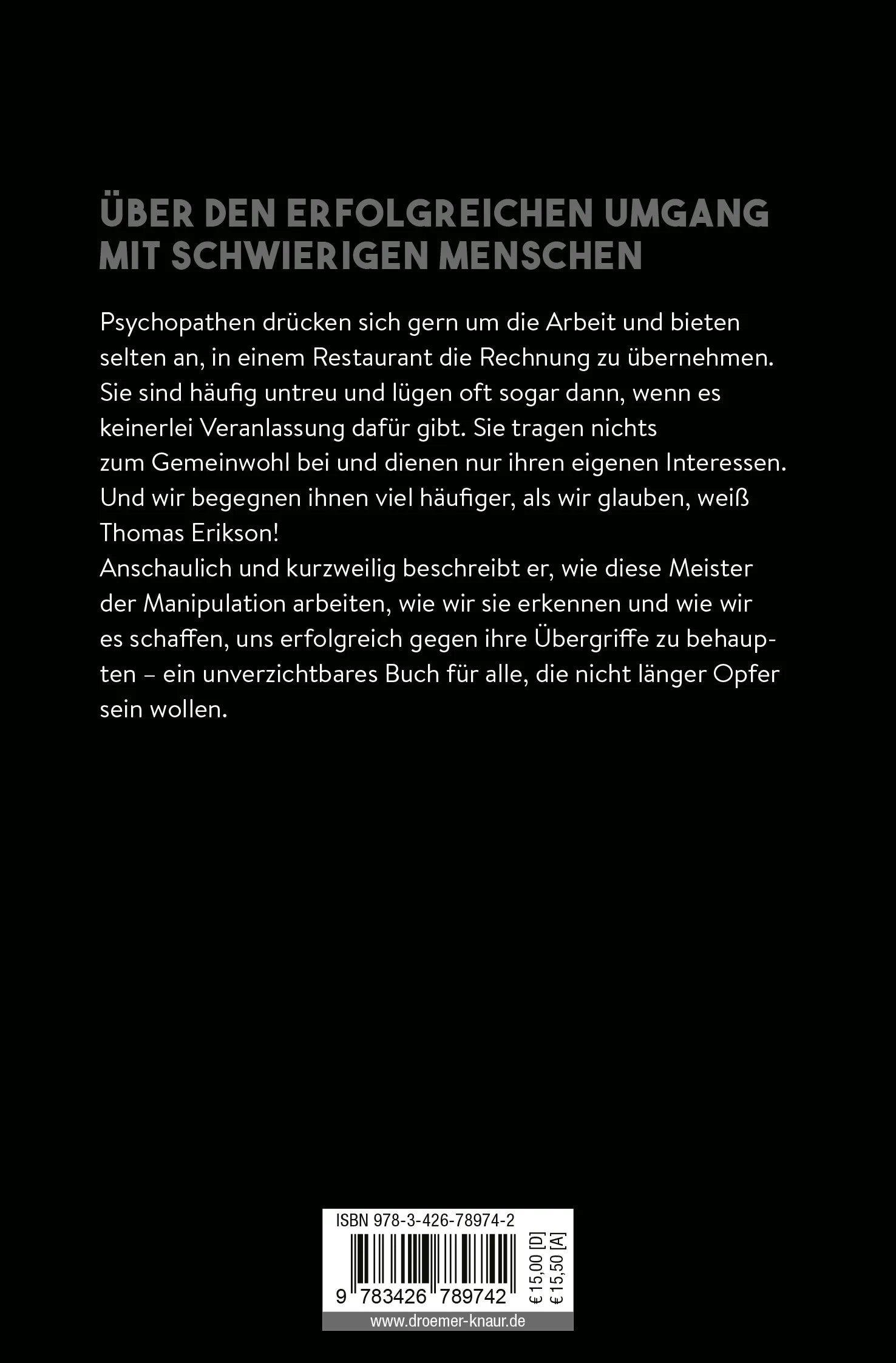 Buchrückseite von 'Hilfe, Psychopathen!' mit Klappentext - Taschenbuch
