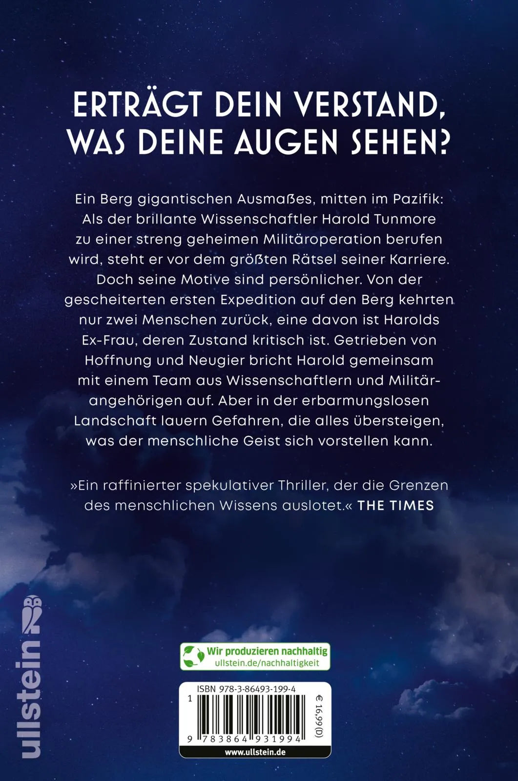 Buchrückseite von 'Himmelfahrt' mit Klappentext - Paperback