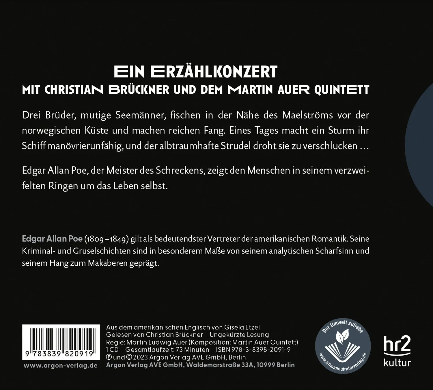 Buchrückseite von 'Hinab in den Maelström' mit Klappentext - Hörbuch (CD)