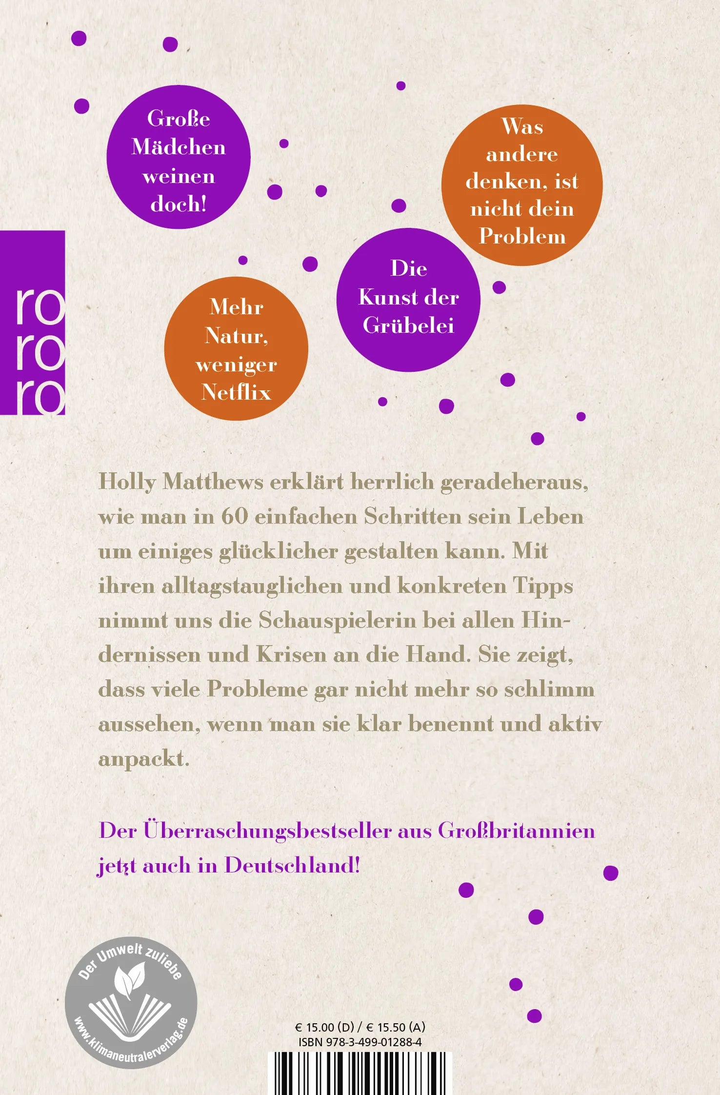 Buchrückseite von 'Hinfallen ist auch ein Weg nach vorne' mit Klappentext - Taschenbuch