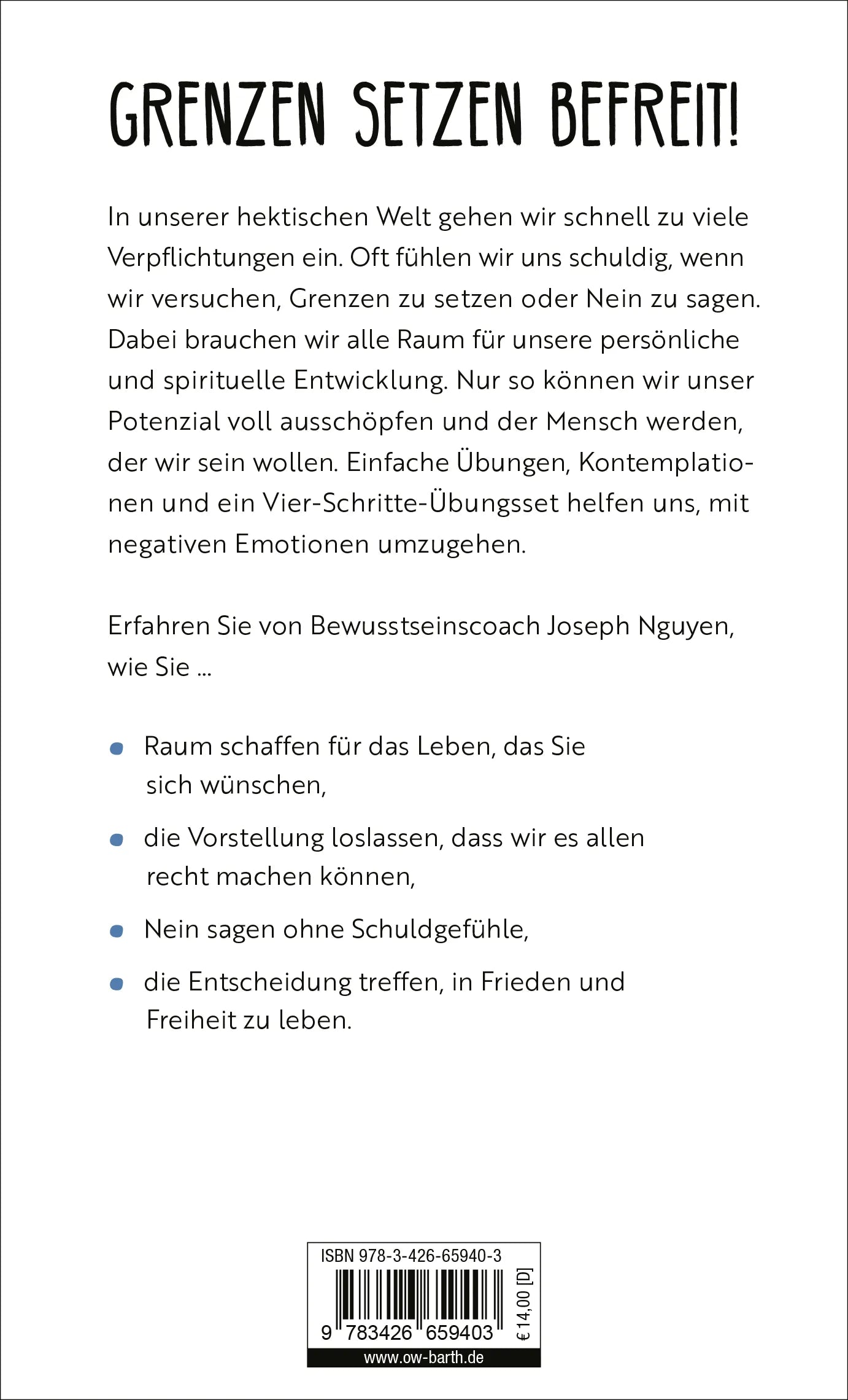 Buchrückseite von 'Hör auf, dir selbst im Weg zu stehen' mit Klappentext - Gebundene Ausgabe