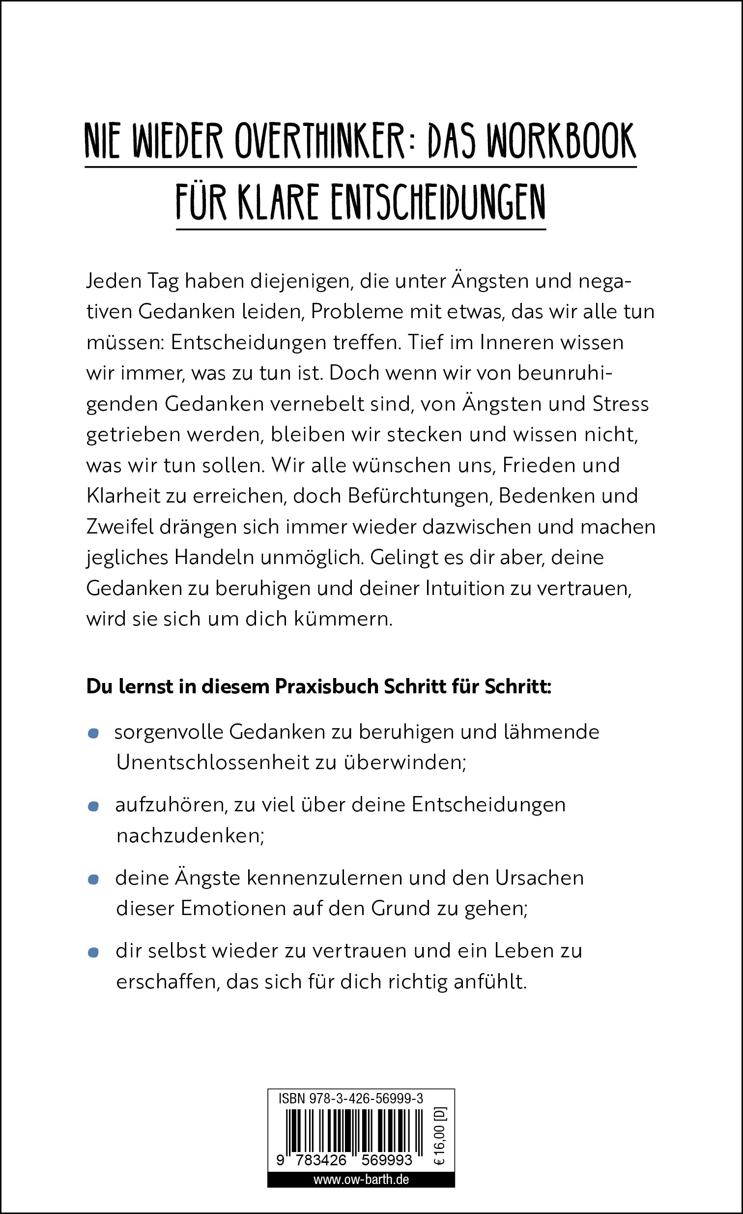 Buchrückseite von 'Hör auf mit deinen Bedenken' mit Klappentext - Gebundene Ausgabe