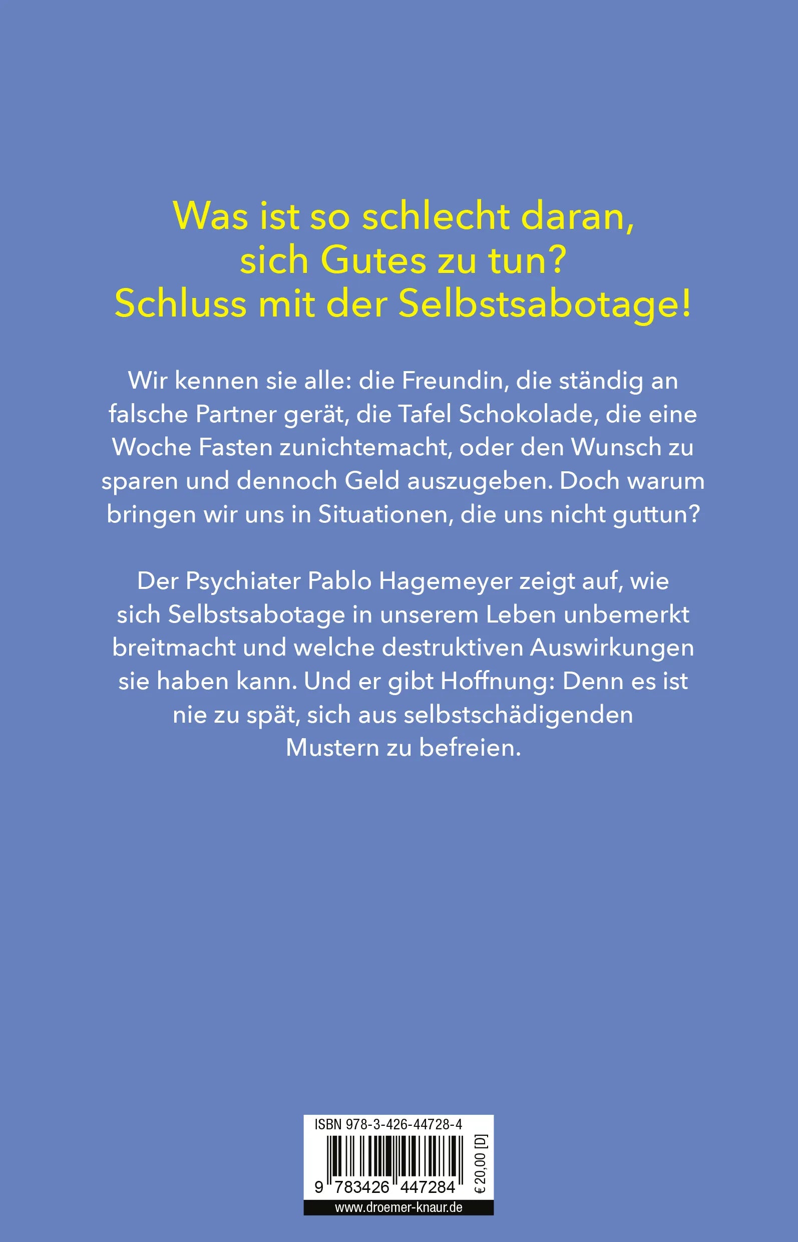 Buchrückseite von 'Hör auf mit der Selbstsabotage' mit Klappentext - Paperback
