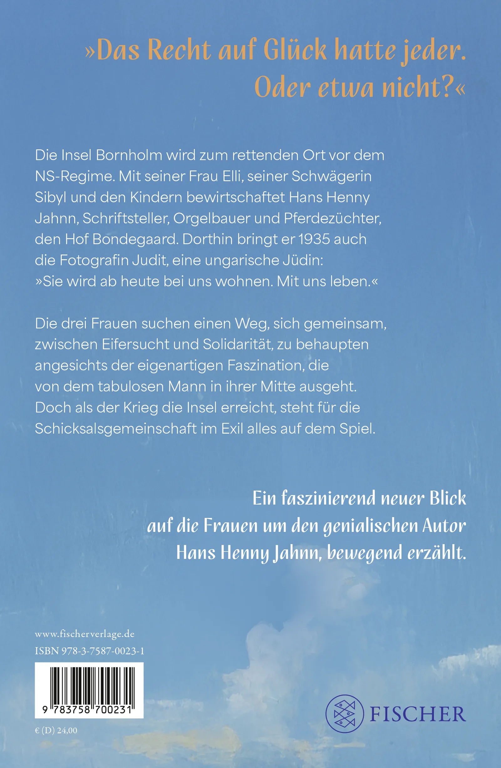 Buchrückseite von 'Hoher Himmel, nichts als Blau' mit Klappentext - Gebundene Ausgabe