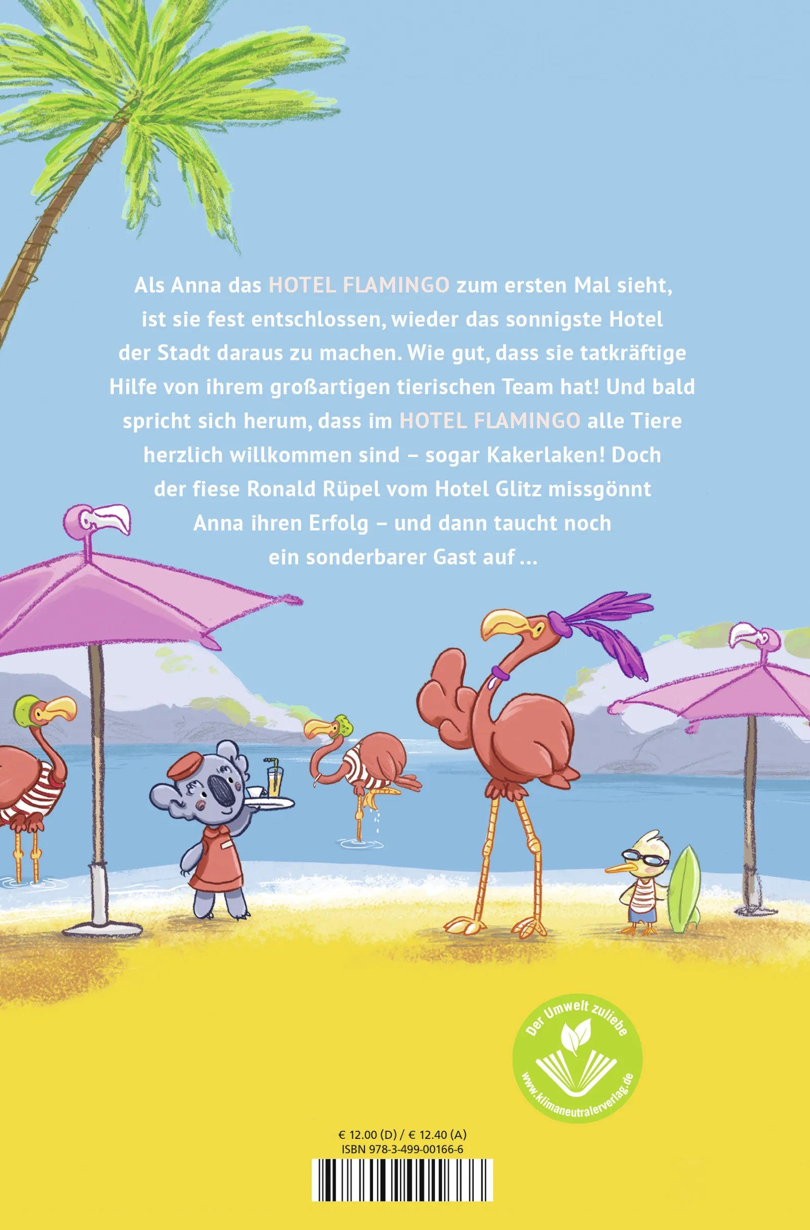 Buchrückseite von 'Hotel Flamingo' mit Klappentext - Gebundene Ausgabe