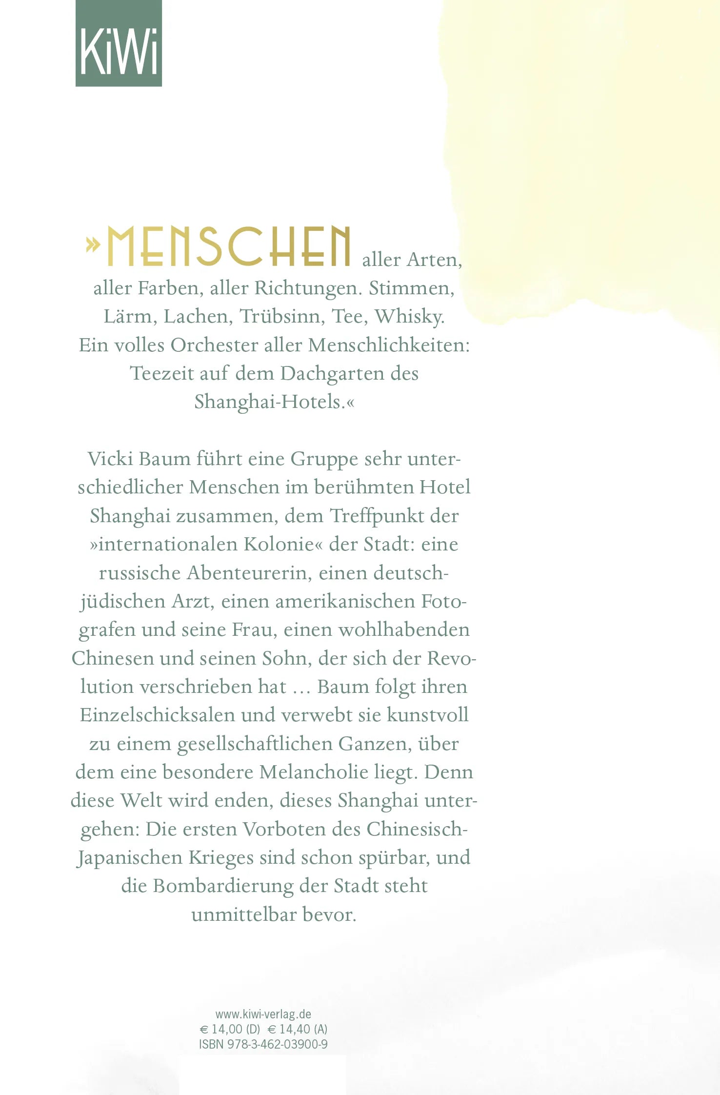 Buchrückseite von 'Hotel Shanghai' mit Klappentext - Taschenbuch