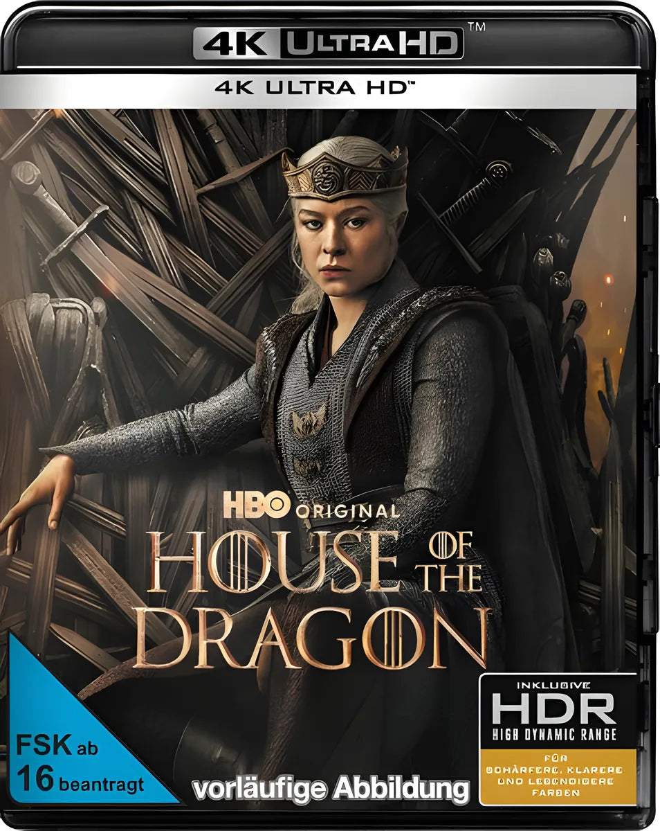 4K UHD Blu-ray-Cover: House of the Dragon: Die komplette 3. Staffel (s). Regie: Loni Peristere. Vorläufiges PLAION-Cover; finale...