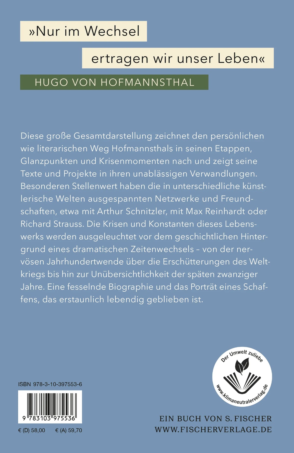 Rückseite: Hugo von Hofmannsthal: Grenzenlose Verwandlung (Hardcover)