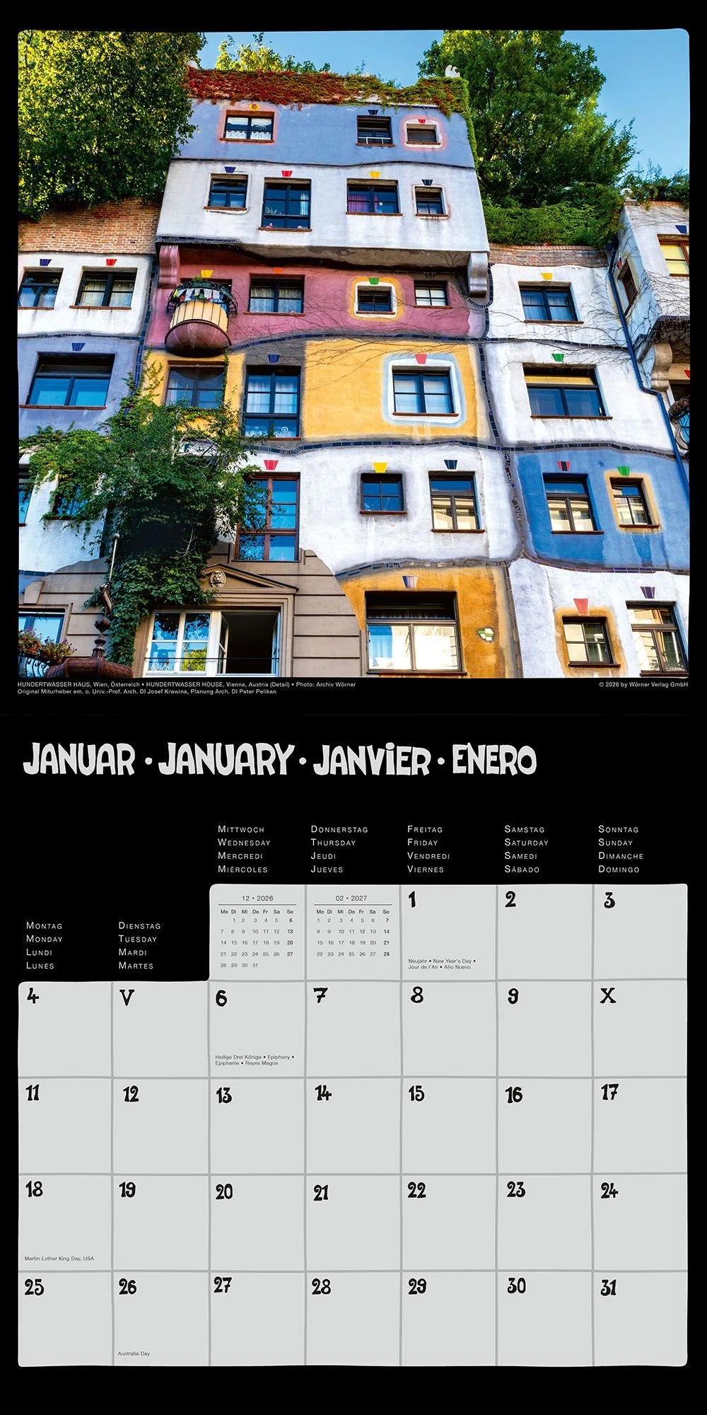 Hundertwasser Broschürenkalender Architektur 2027 – Ansicht