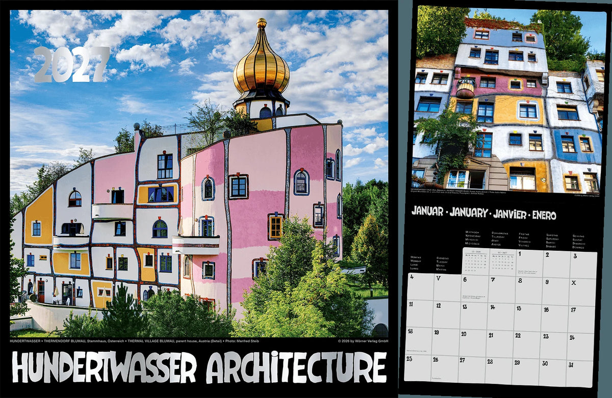 Wandkalender: Hundertwasser Broschürenkalender Architektur 2027