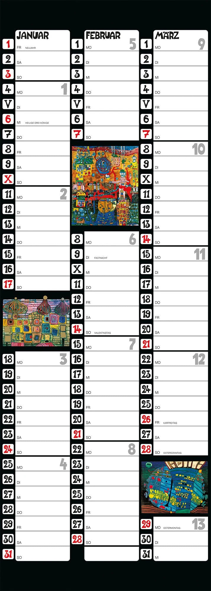 Hundertwasser Streifenkalender Art 2027 – Ansicht