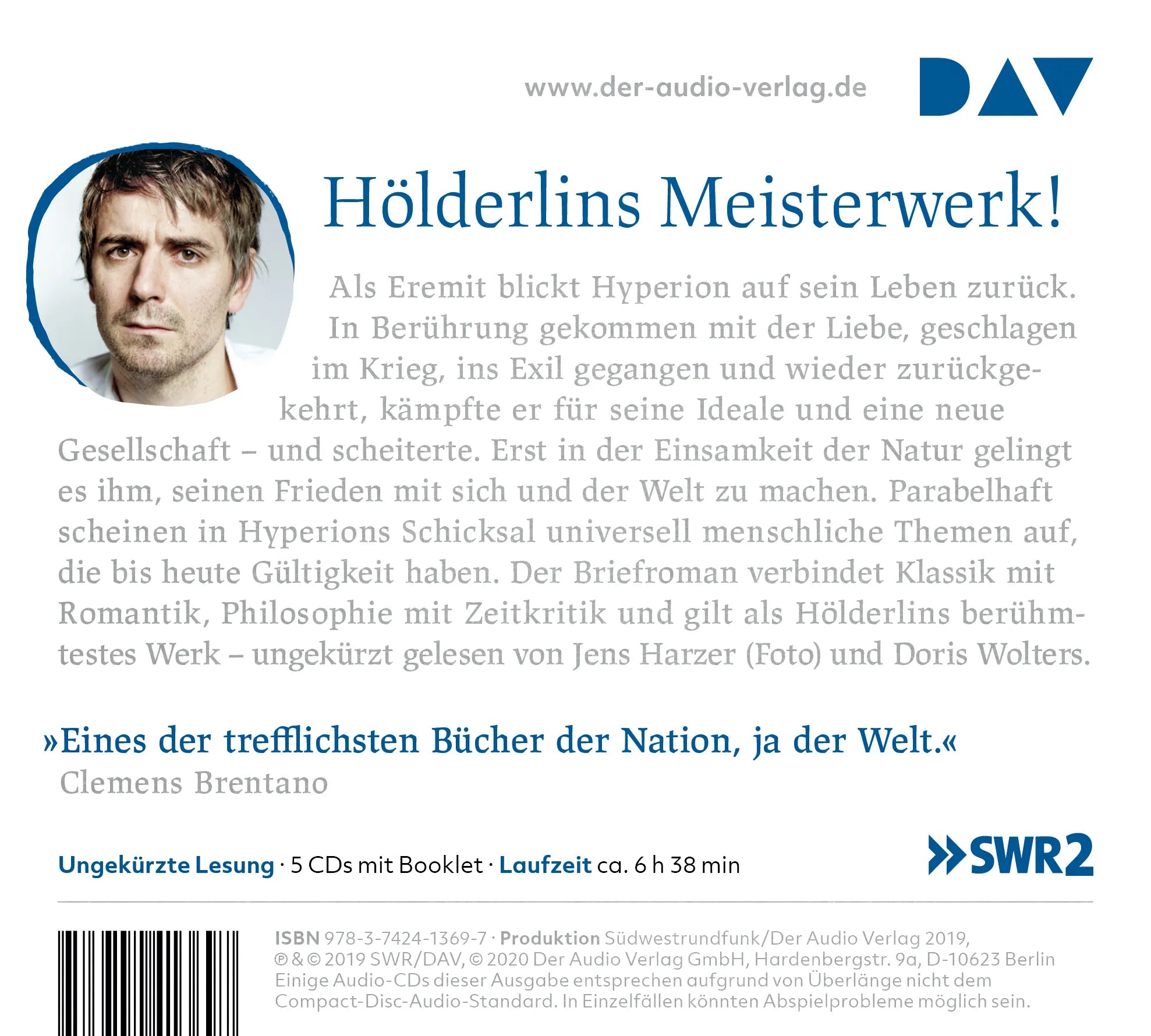 Buchrückseite von 'Hyperion oder Der Eremit in Griechenland' mit Klappentext - Hörbuch (CD)