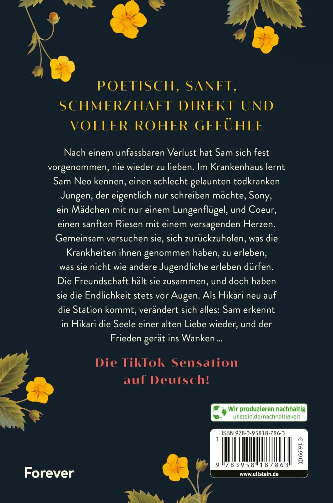 Buchrückseite von 'i fell in love with hope' mit Klappentext - Paperback