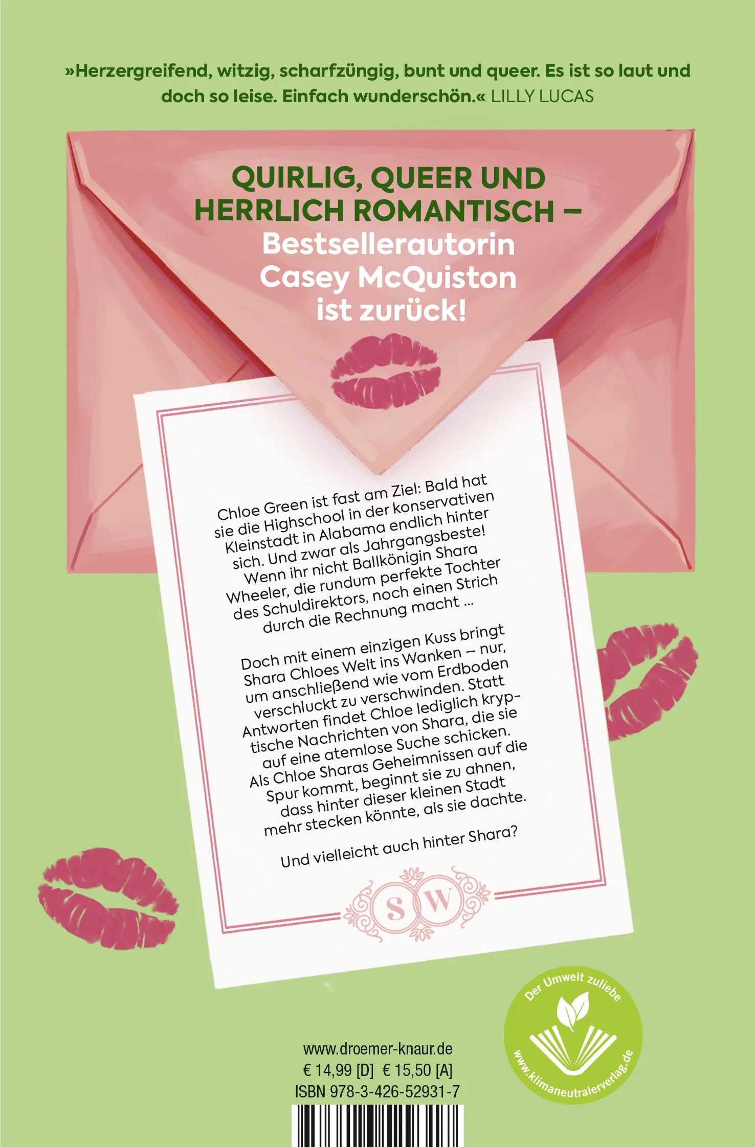 Buchrückseite von 'I Kissed Shara Wheeler' mit Klappentext - Taschenbuch