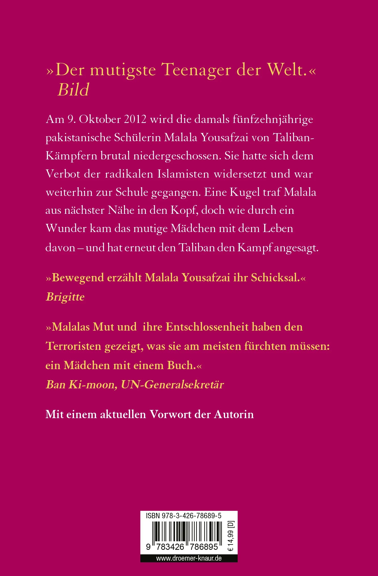 Buchrückseite von 'Ich bin Malala' mit Klappentext - Taschenbuch