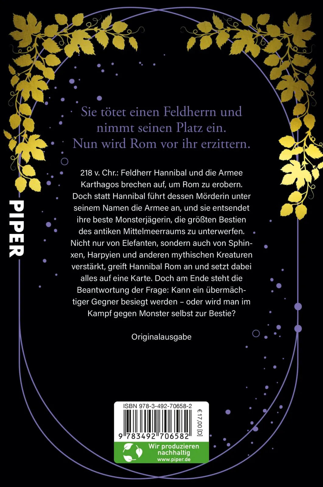 Buchrückseite von 'Ich, Hannibal' mit Klappentext - Paperback