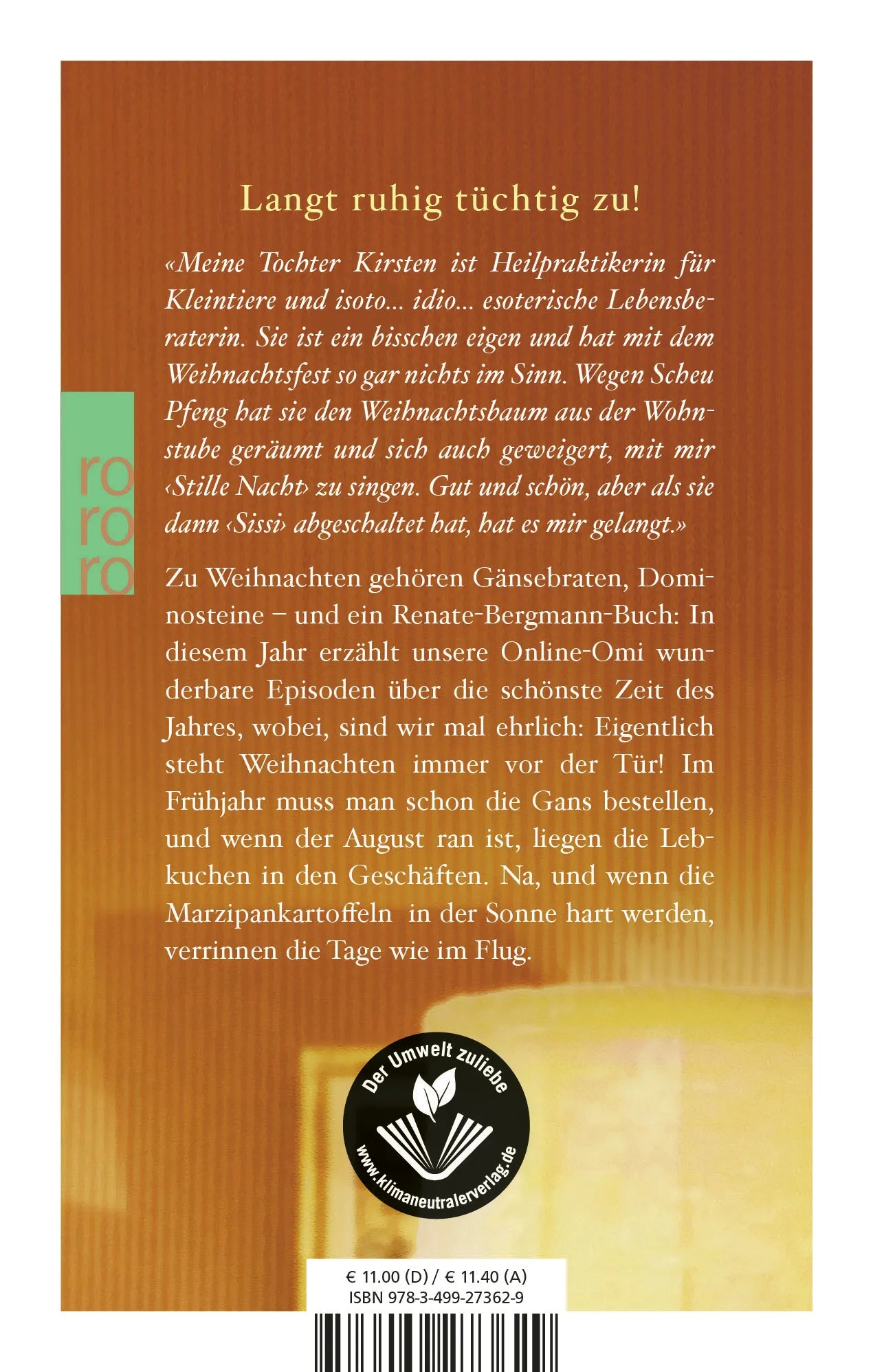 Buchrückseite von 'Ich seh den Baum noch fallen' mit Klappentext - Gebundene Ausgabe