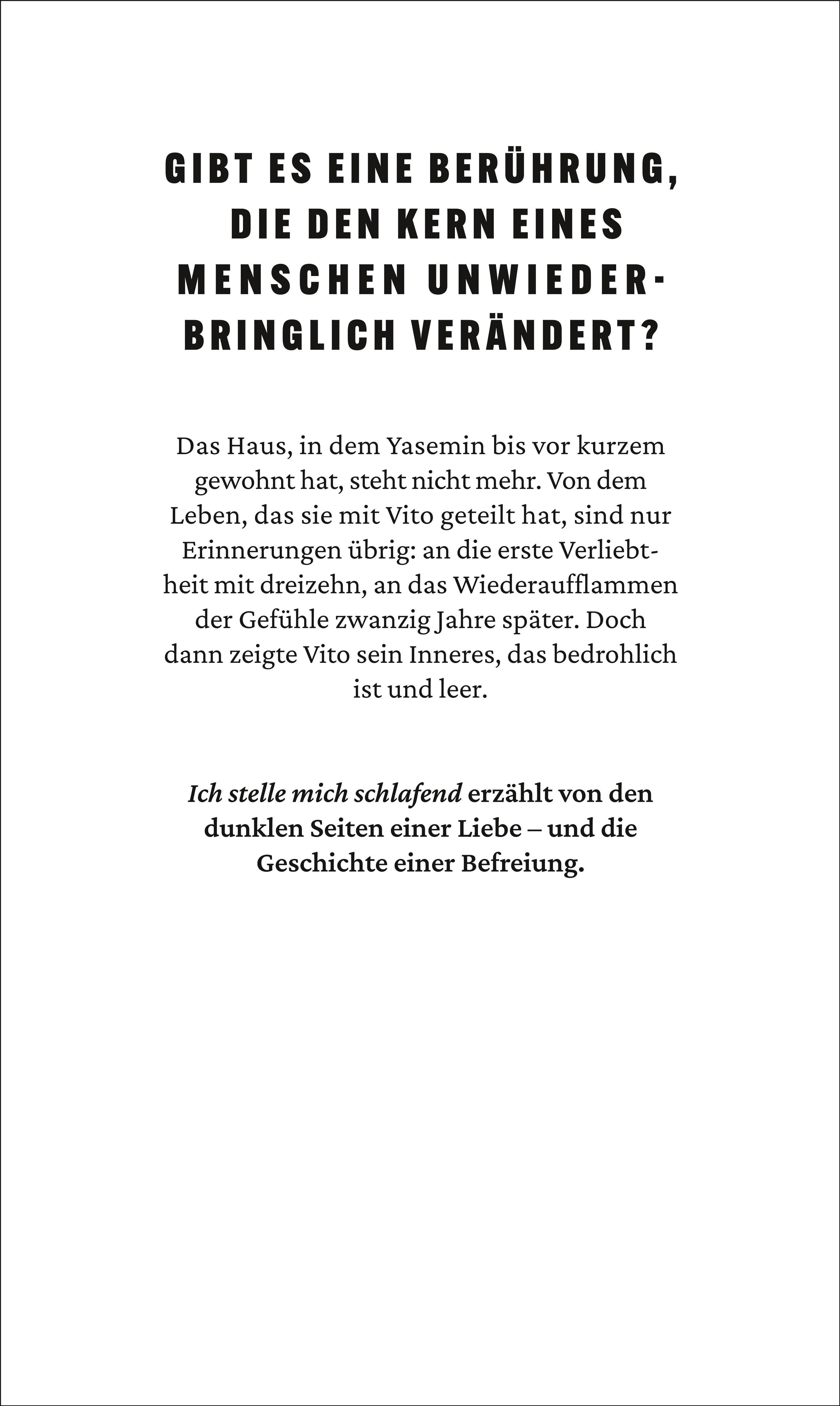 Buchrückseite von 'Ich stelle mich schlafend' mit Klappentext - Gebundene Ausgabe
