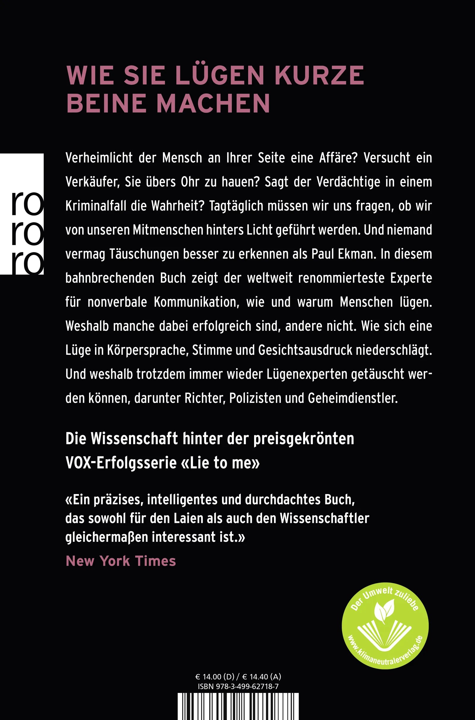 Buchrückseite von 'Ich weiß, dass du lügst' mit Klappentext - Taschenbuch