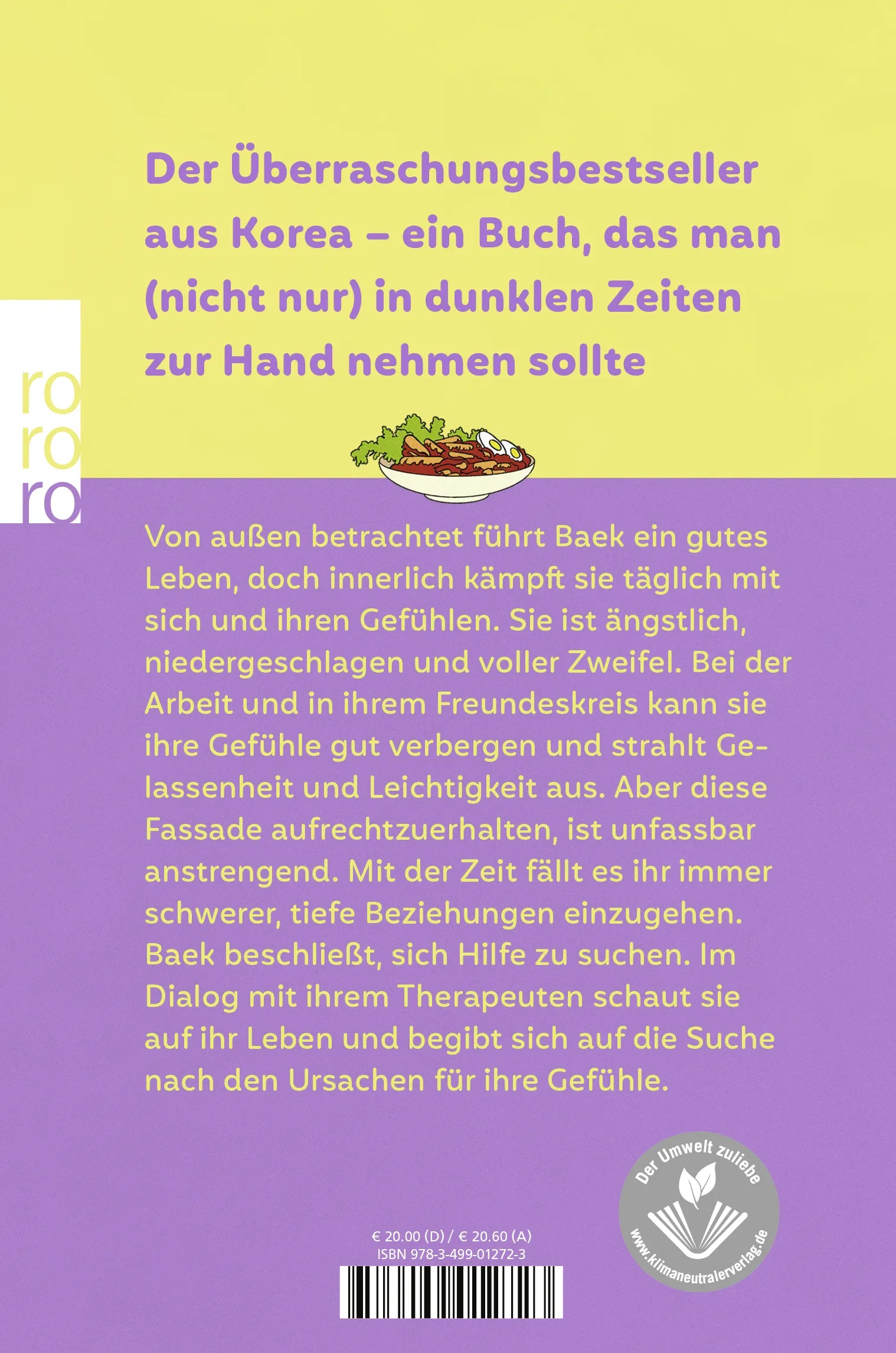Buchrückseite von 'Ich will sterben, aber Tteokbokki essen will ich auch' mit Klappentext - Gebundene Ausgabe