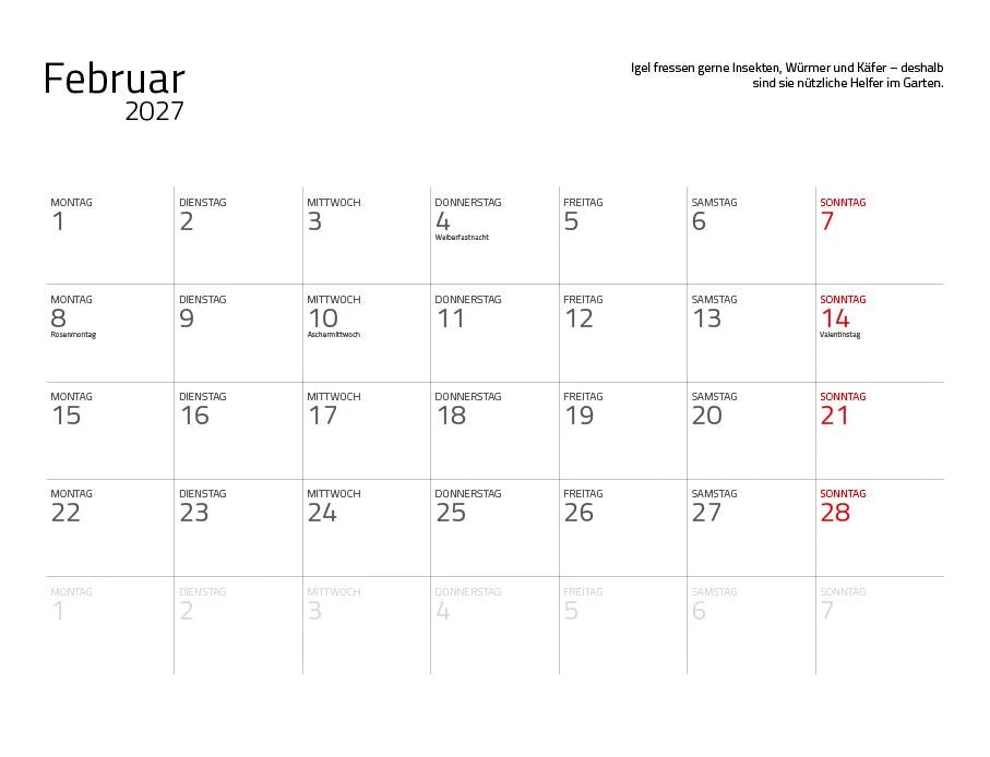 Igel 2027 Eintragkalender – Ansicht