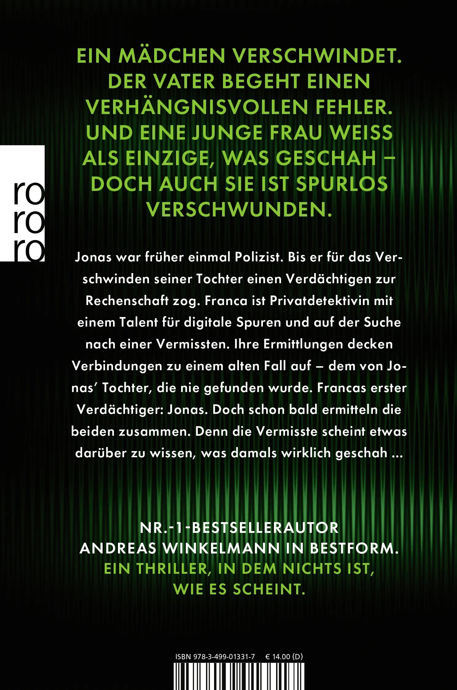 Buchrückseite von 'Ihr werdet sie nicht finden' mit Klappentext - Taschenbuch