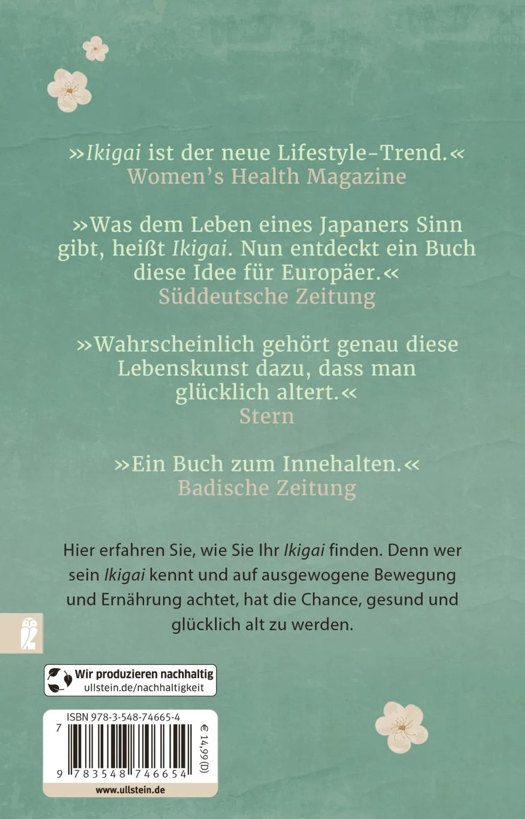 Buchrückseite von 'Ikigai' mit Klappentext - Taschenbuch
