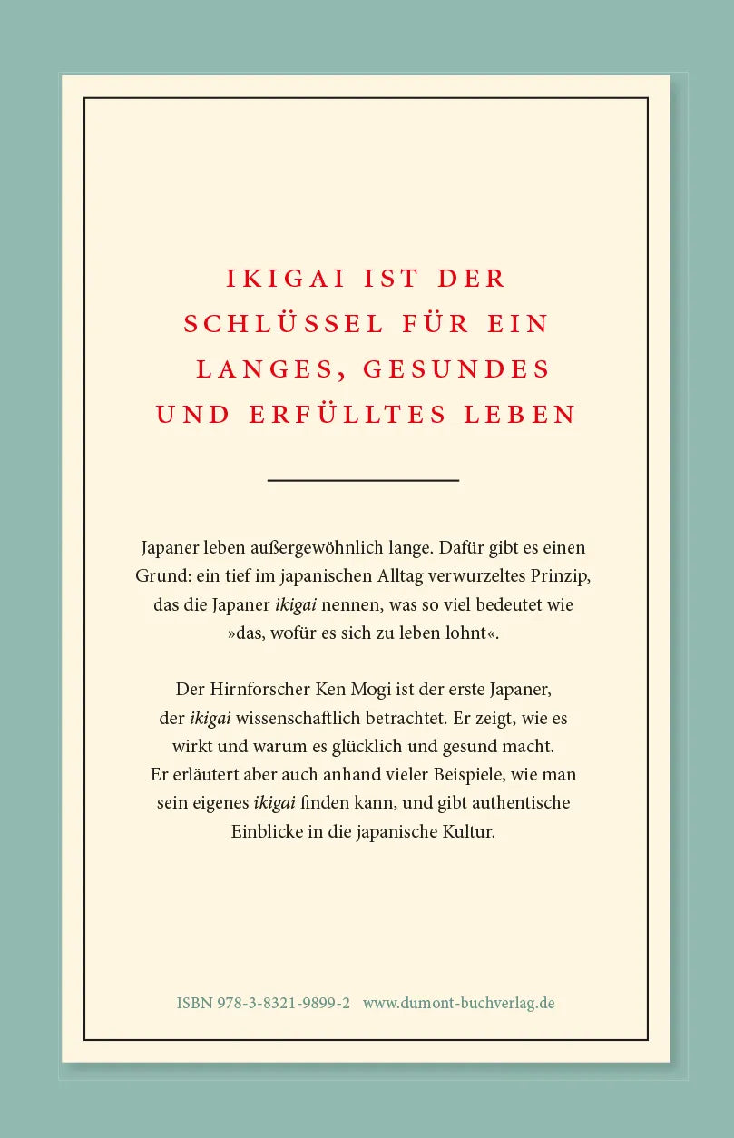 Buchrückseite von 'Ikigai' mit Klappentext - Gebundene Ausgabe
