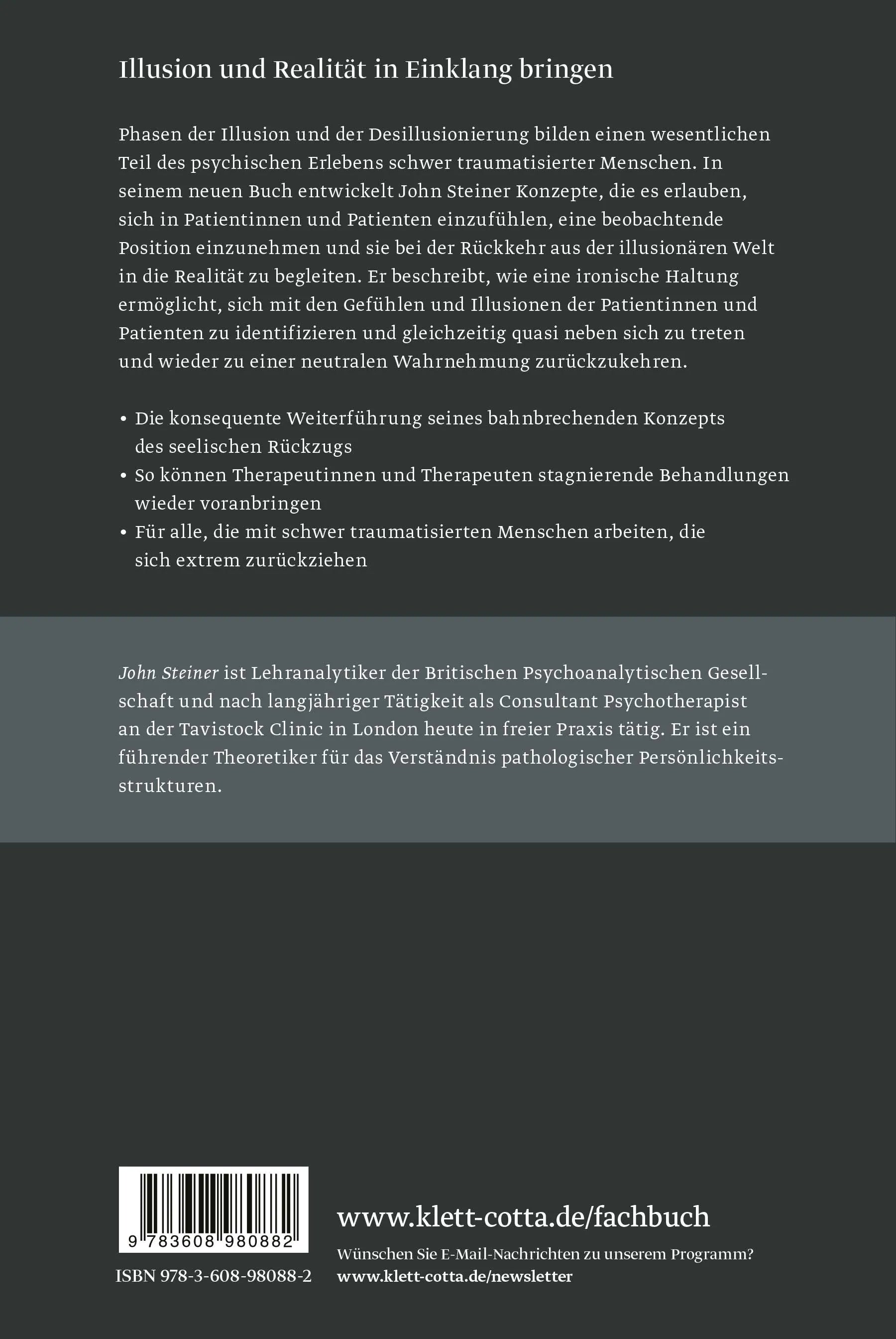 Buchrückseite von 'Illusion, Desillusionierung und Ironie in der Psychoanalyse' mit Klappentext - Gebundene Ausgabe
